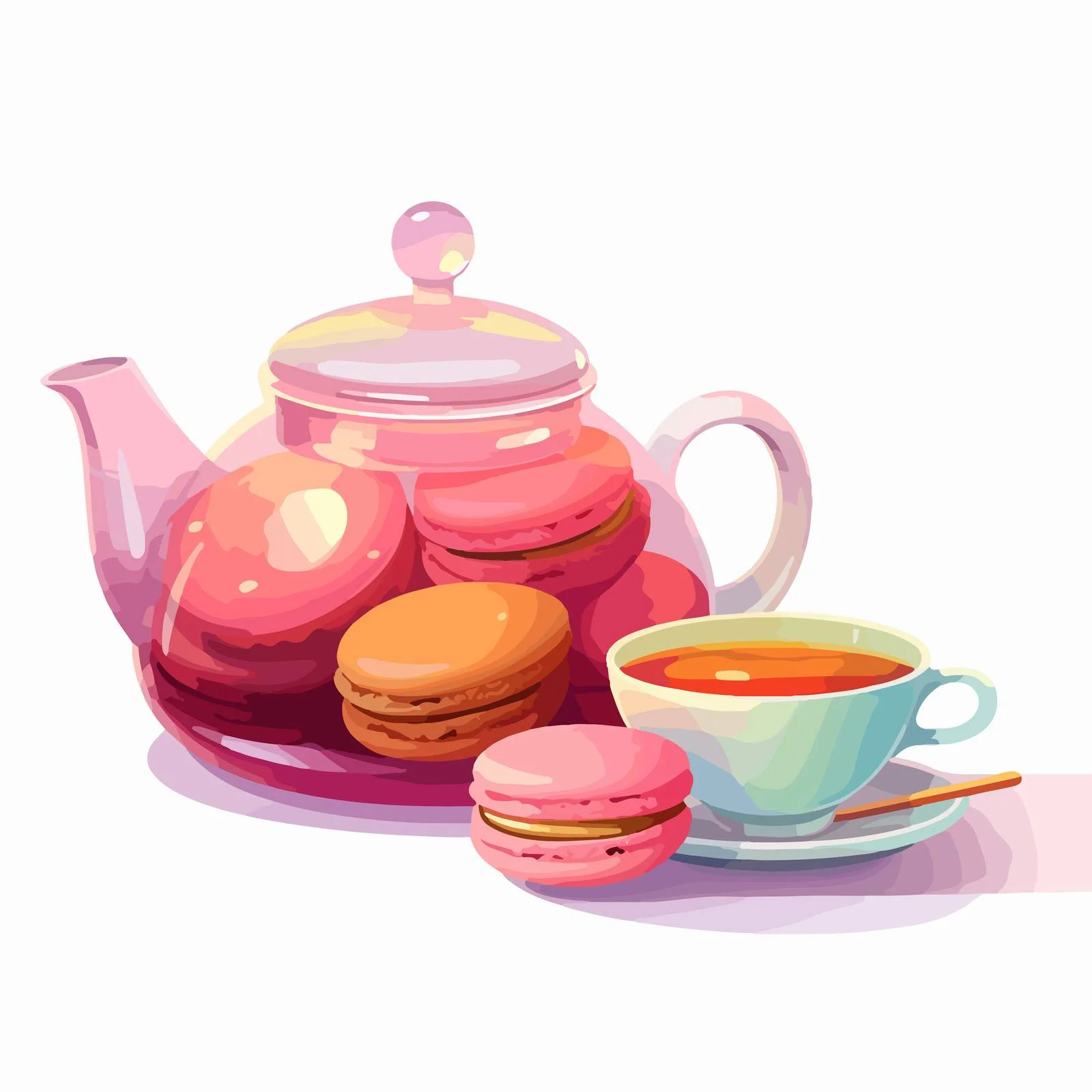 Elegant Teapot Set with Tea Cup and Dessert — free download from Dotvec