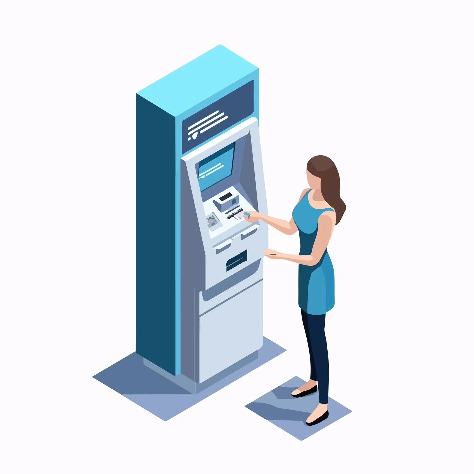 Adolescent Female at ATM Terminal Isometric — free download from Dotvec