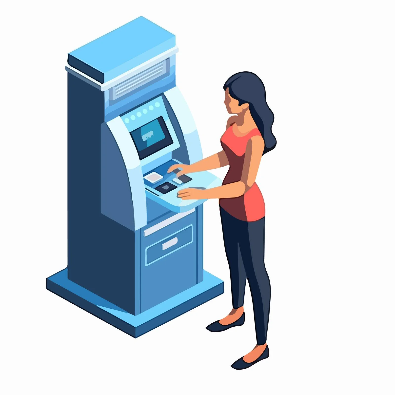 Young woman at ATM isometric illustration — free download from Dotvec