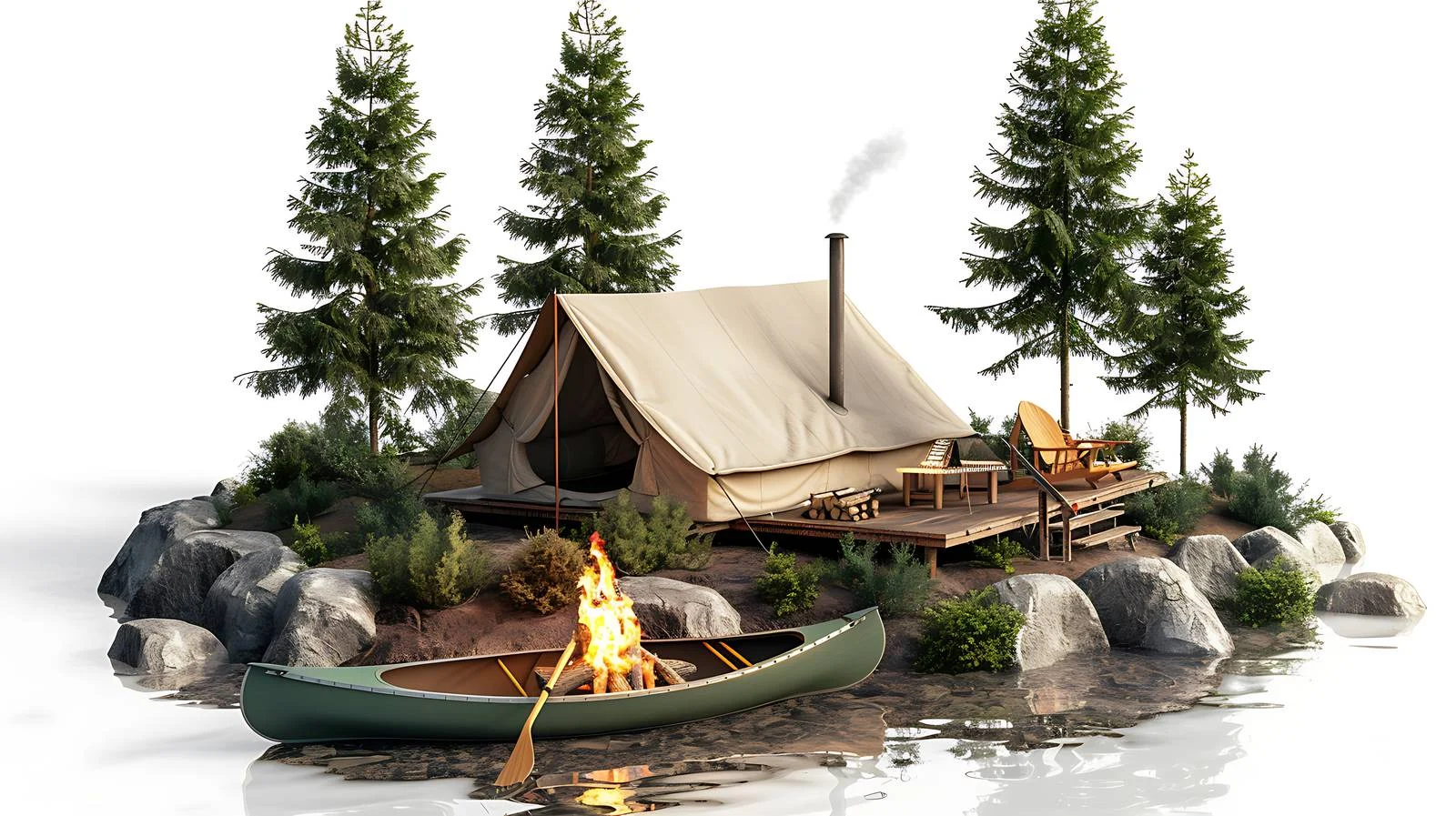 Serene Campsite with Canoe on Minnesota Lake — free download from Dotvec