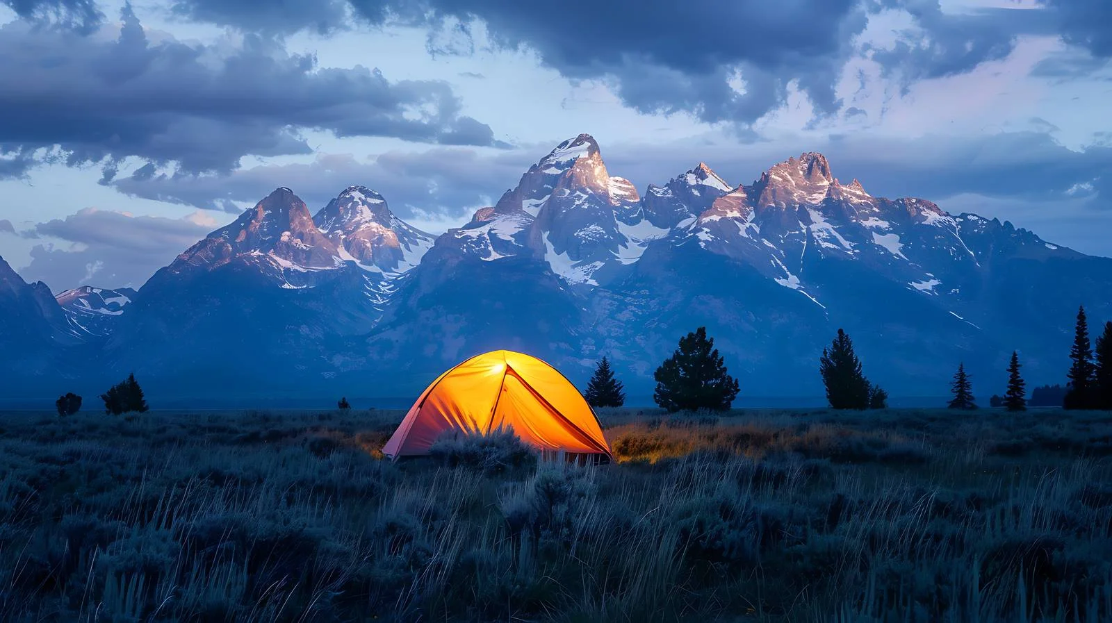 Dusk Glow Inside Tent Near Grand Teton — free download from Dotvec