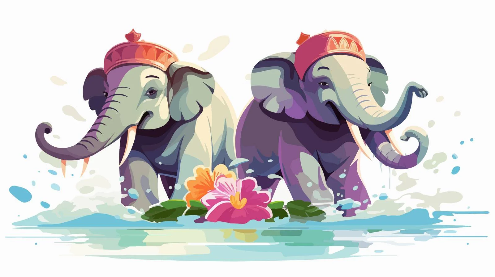 Thai Elephants in Songkran Tradition Splash — free download from Dotvec