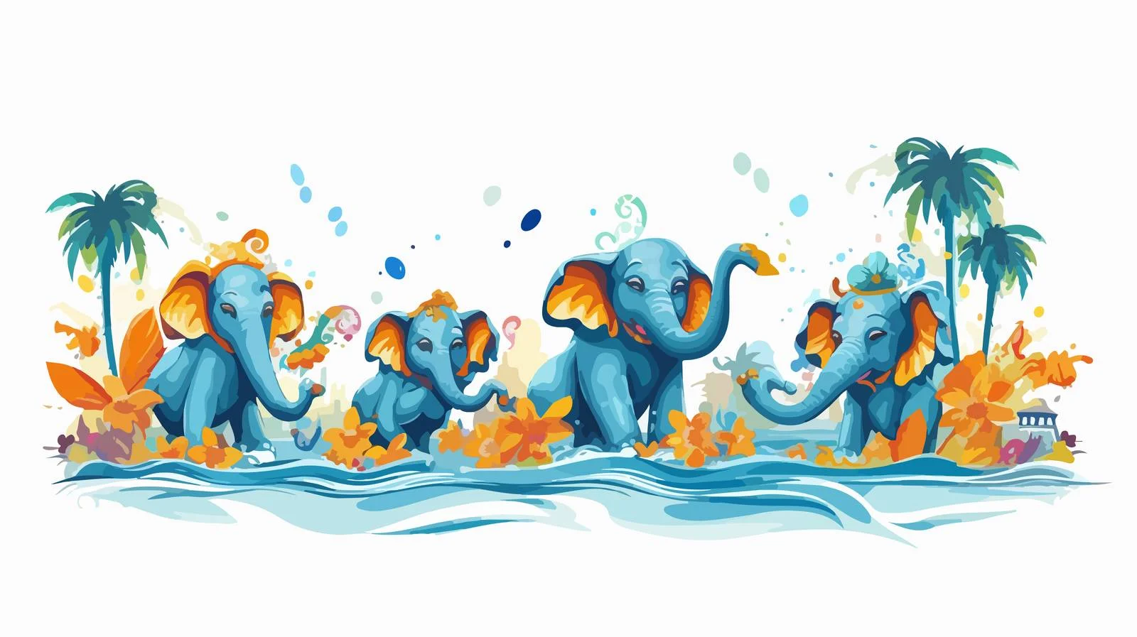 Thai Elephants Songkran Tradition Splash — free download from Dotvec