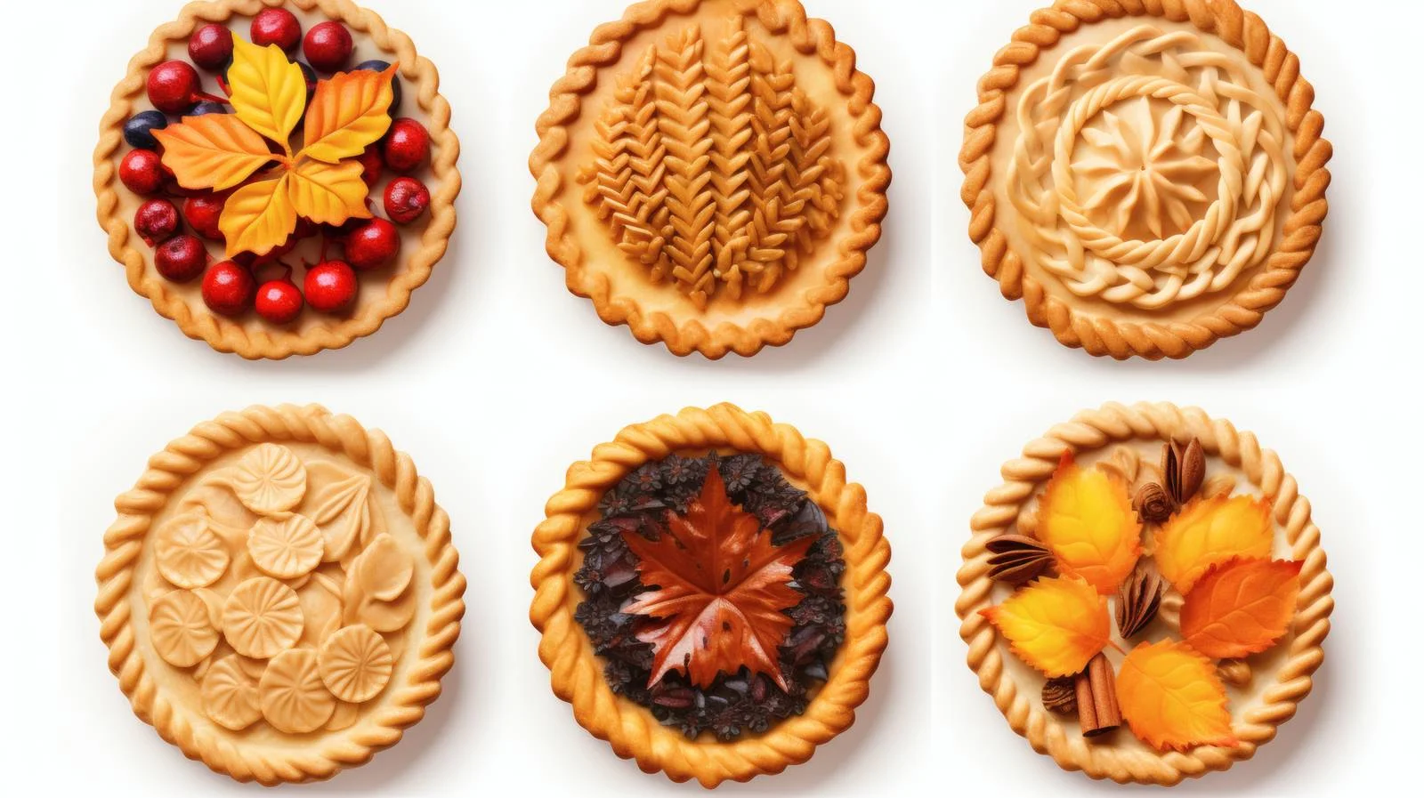 Exquisite Thanksgiving Autumn Pies on White — free download from Dotvec