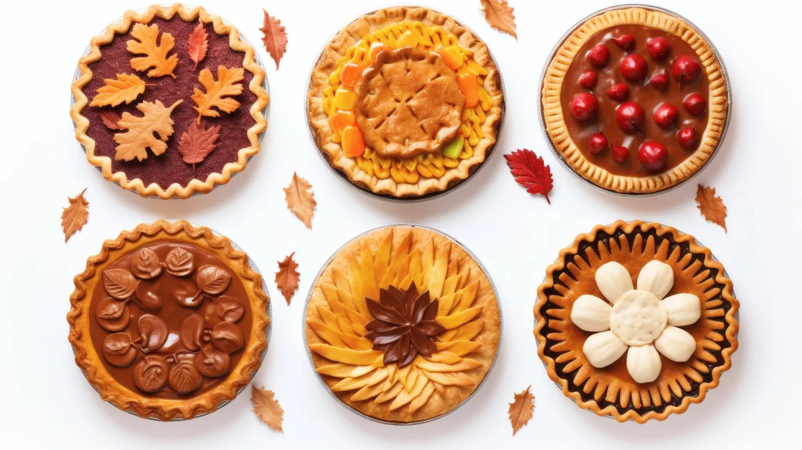 Assorted Autumn Thanksgiving Pies on White — free download from Dotvec