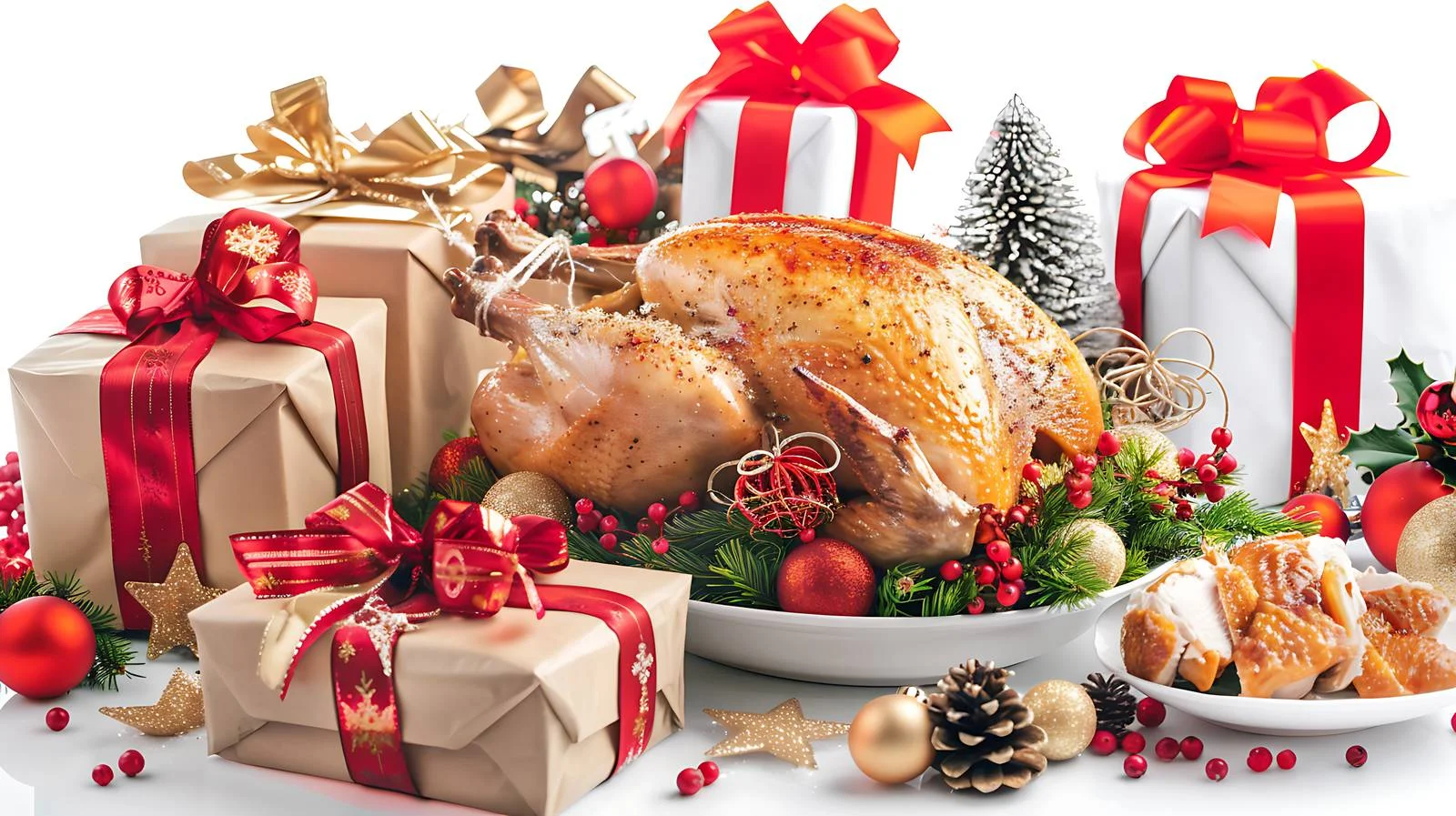 Festive Christmas Table Featuring Roast Chicken — free download from Dotvec