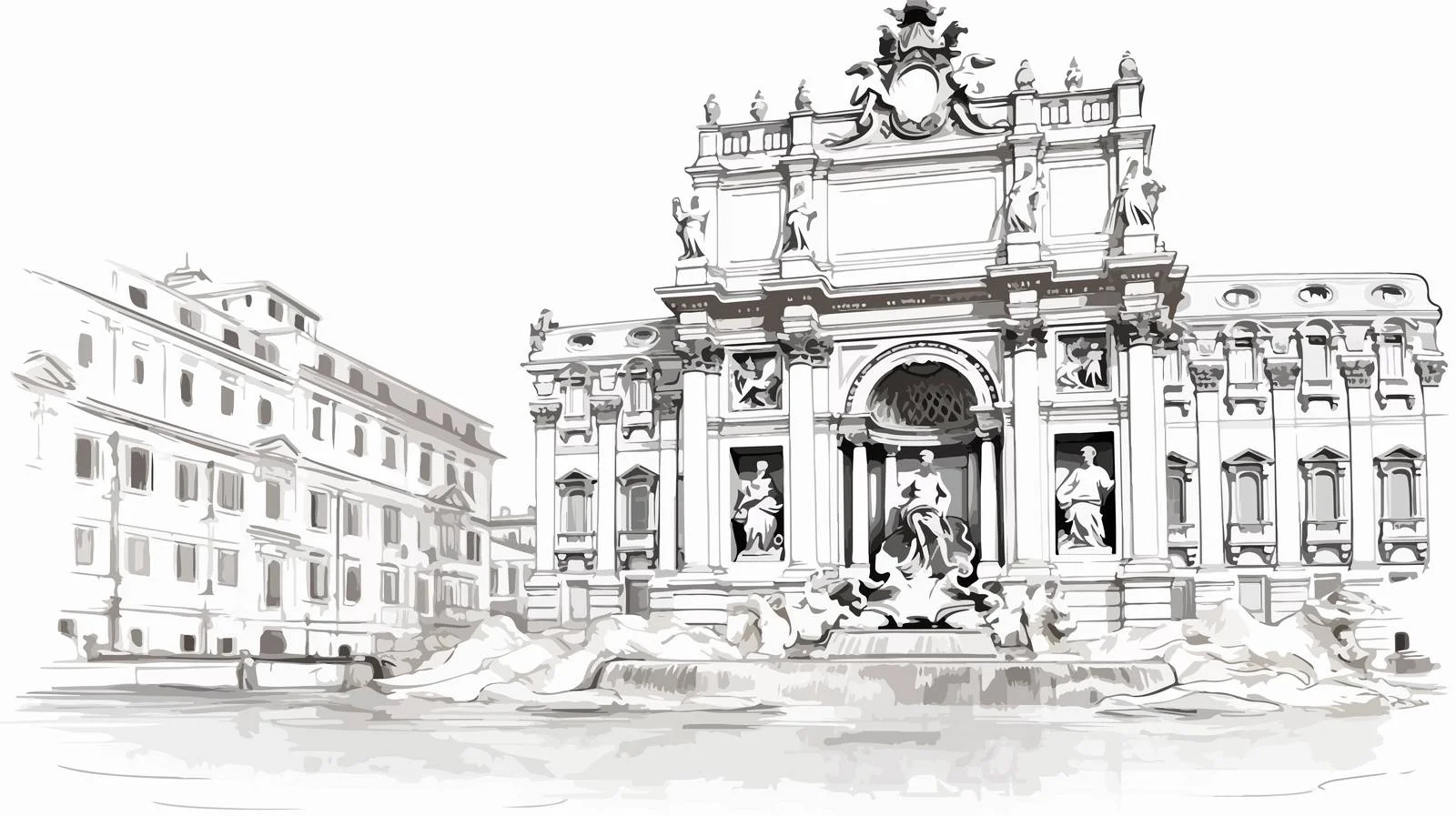 Trevi Fountain and Adjacent Building Overview — free download from Dotvec