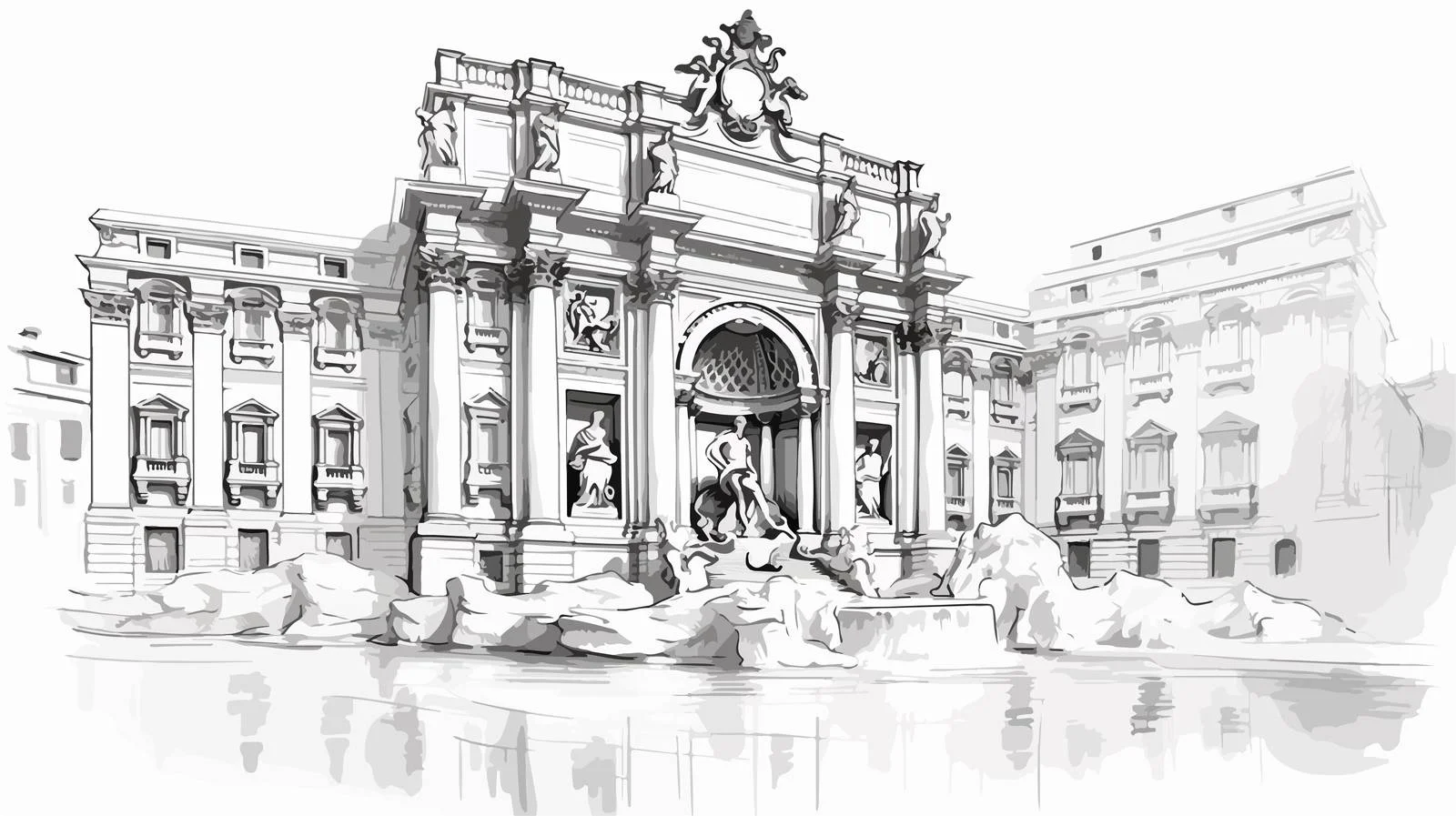 Historic Trevi Fountain and adjacent architecture — free download from Dotvec