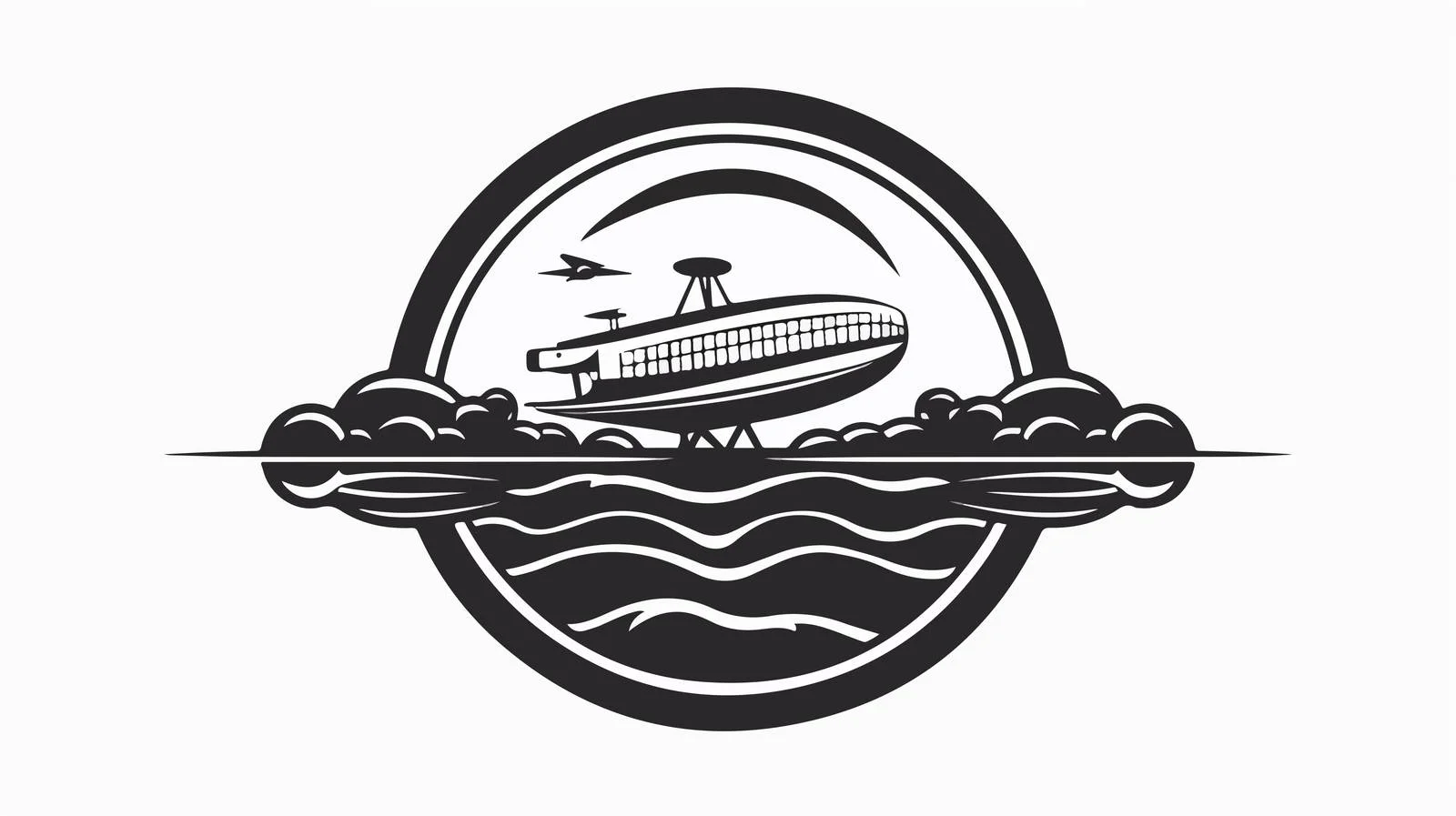 Airship Flies Over Sea Monochrome Logo — free download from Dotvec