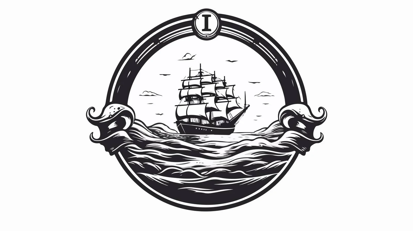 Monochrome Airship Logo Over Sea — free download from Dotvec