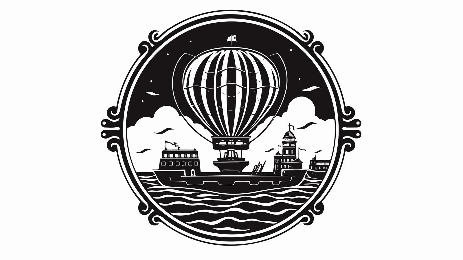 Monochrome Airship Over Sea Logo – free airship image from Dotvec