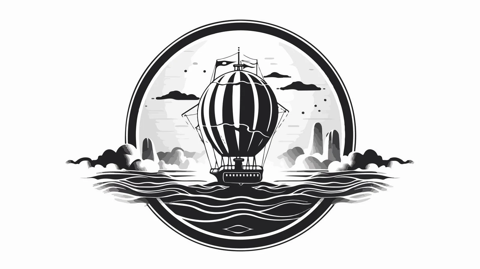Airship Over Sea Monochrome Logo — free download from Dotvec