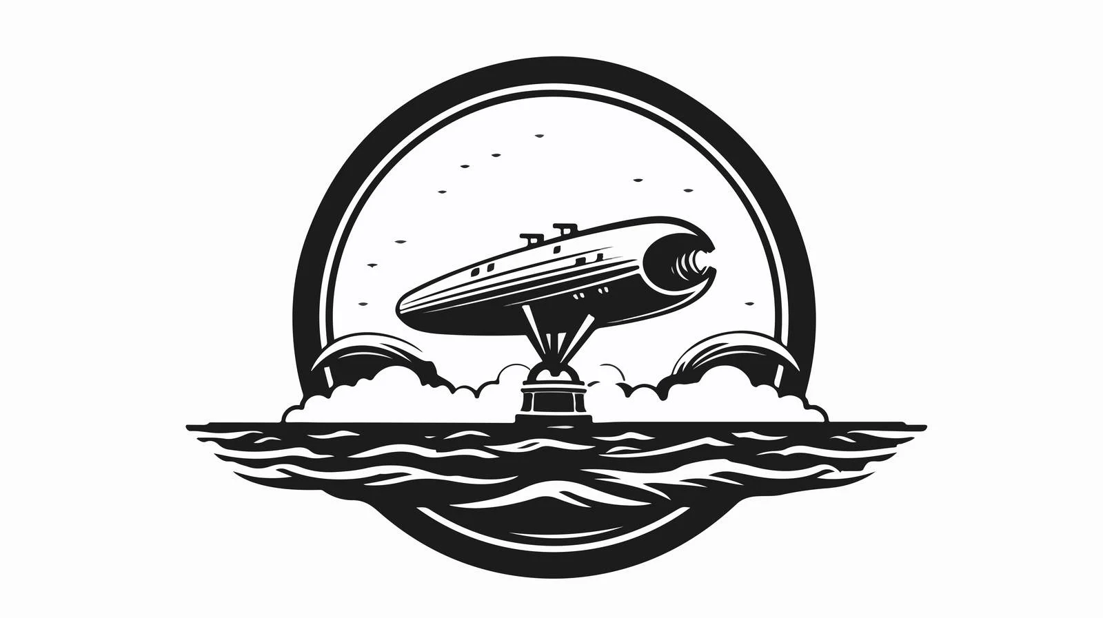 Airship Over Sea Monochrome Logo — free download from Dotvec