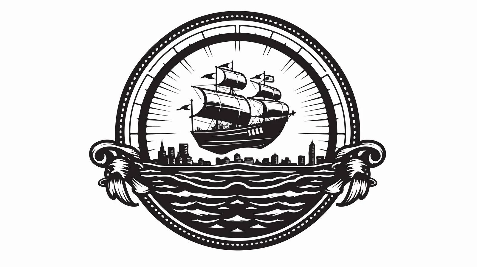 Airship Flies over Sea Monochrome Logo — free download from Dotvec