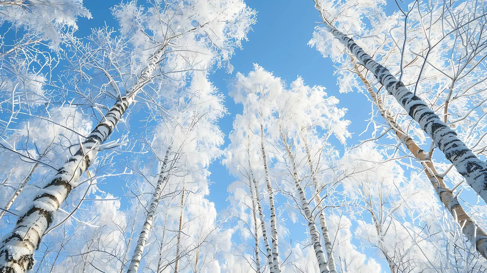 Frosted birch tree crowns glisten — free download from Dotvec