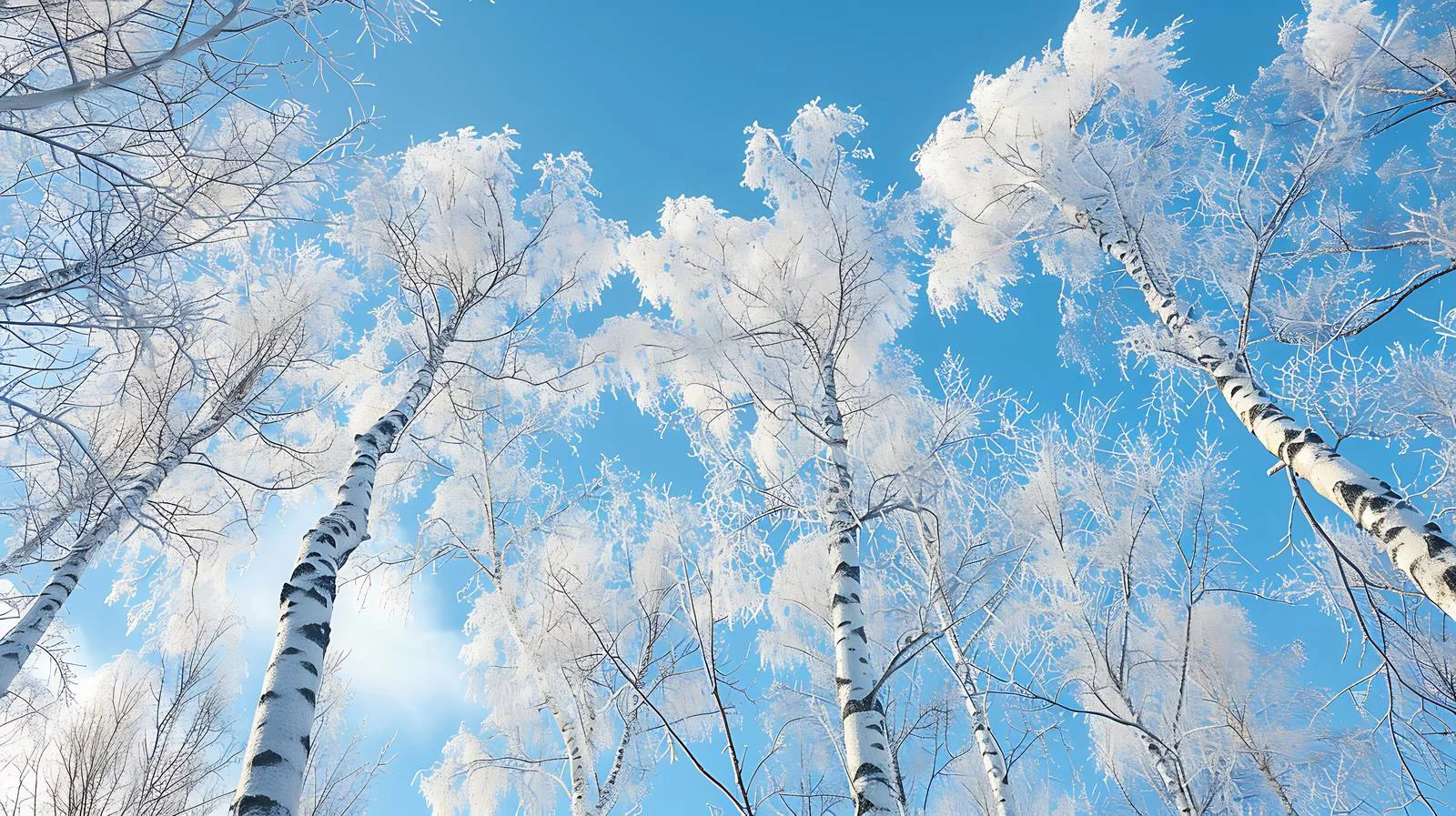 Birch tree crowns frost-covered winter scene — free download from Dotvec
