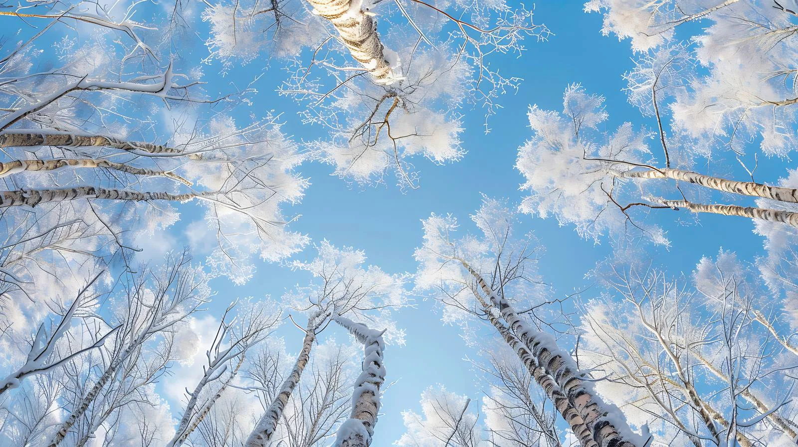 Glistening frost on birch tree crowns — free download from Dotvec