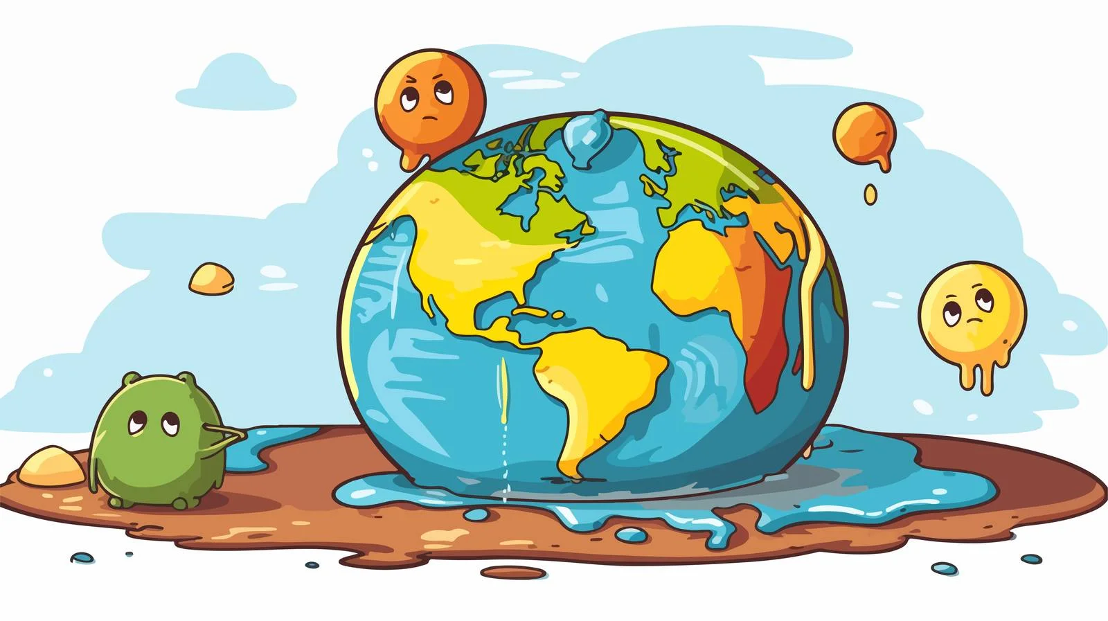 Cute Cartoon World Affected by Global Warming — free download from Dotvec