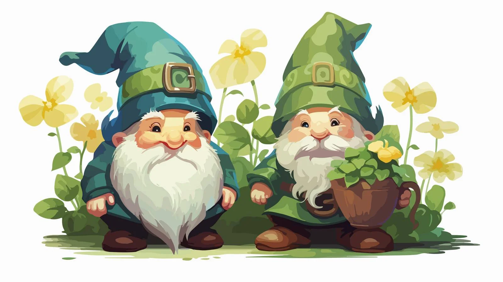 Whimsical Gnomes with Green Hat and Clover — free download from Dotvec