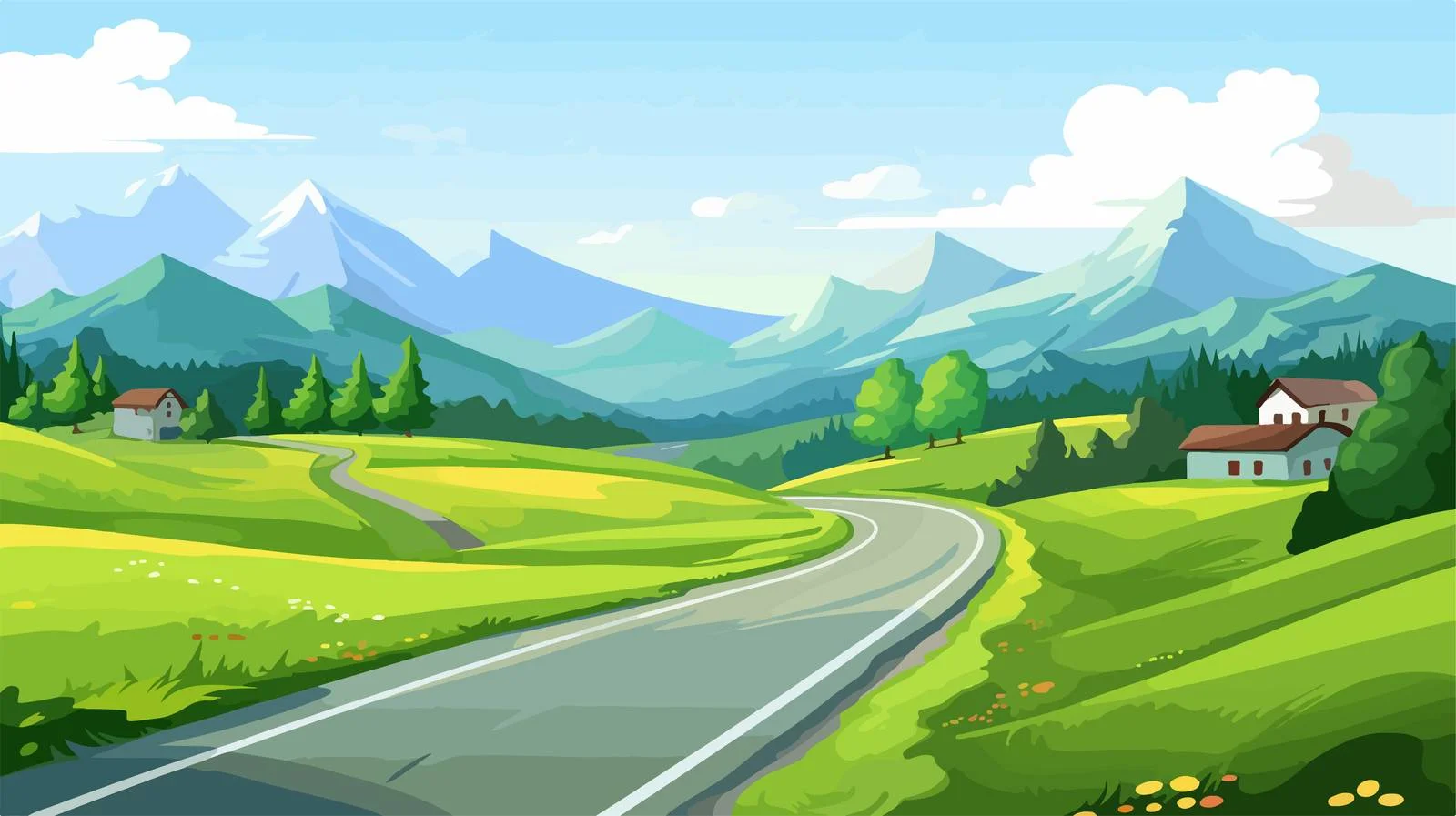 Scenic Mountain Road Through Green Fields — free download from Dotvec