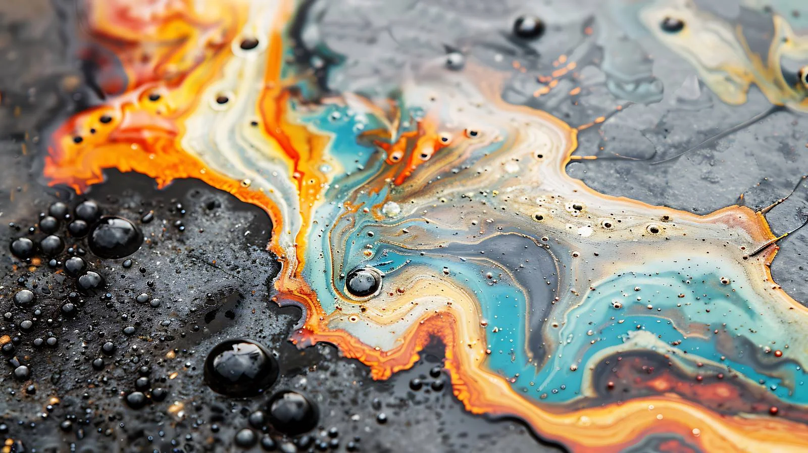 Colorful Patterns of Petrol Spill on Wet Pavement — free download from Dotvec