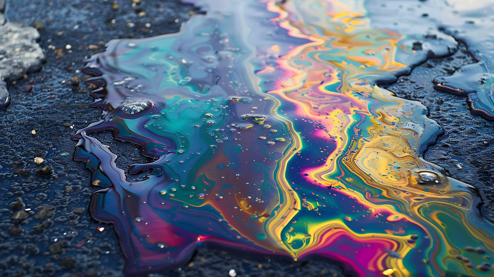 Colorful Patterns of Petrol Spill on Wet Pavement — free download from Dotvec