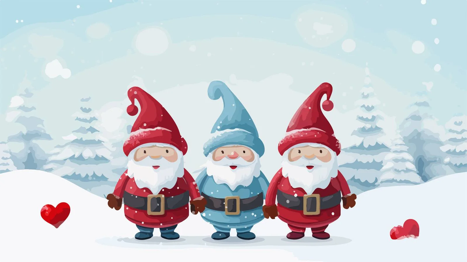 Adorable Christmas Gnome Trio with Hearts — free download from Dotvec