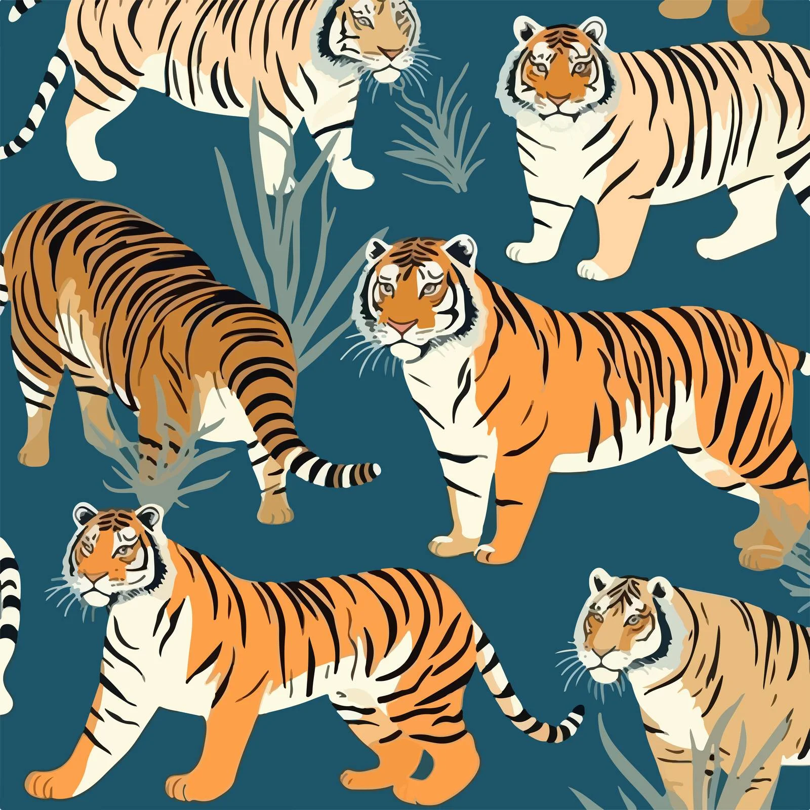 Seamless Tiger Pattern Background with Enchantment — free download from Dotvec