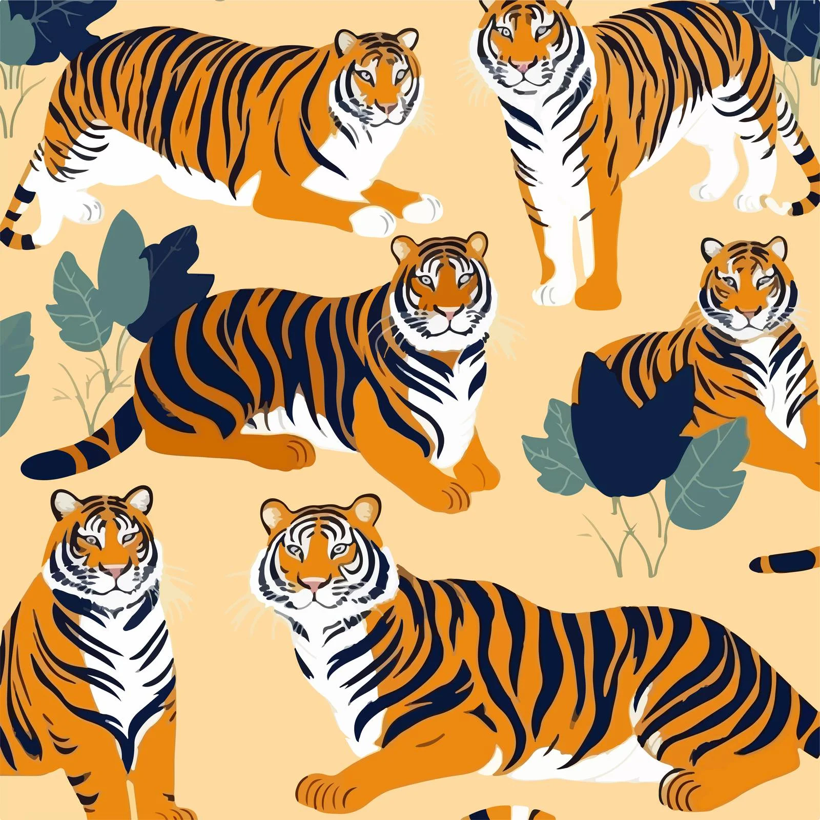 Seamless Tiger Pattern Background with Enchantment — free download from Dotvec