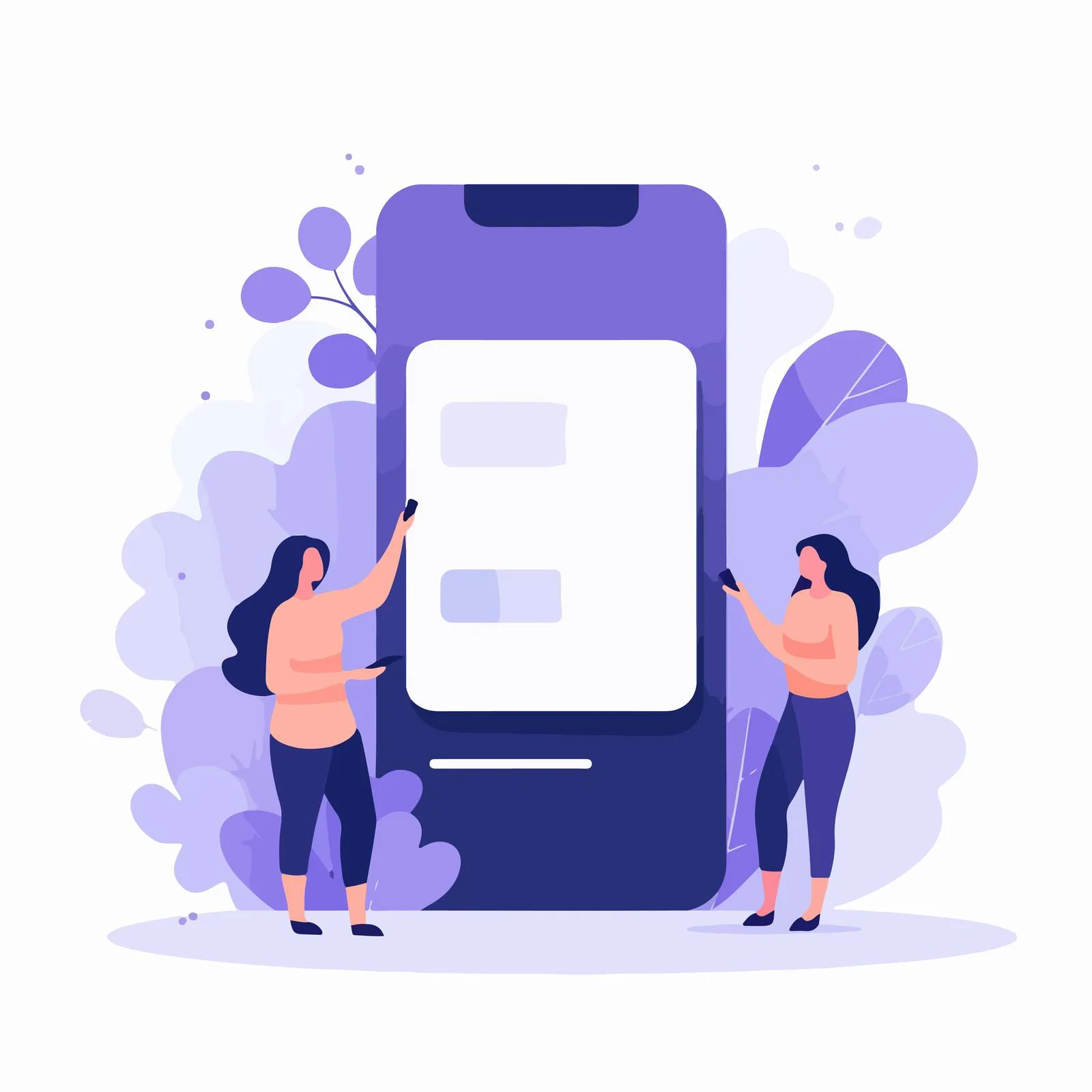 Illustrated characters promoting smartphone on screen — free download from Dotvec