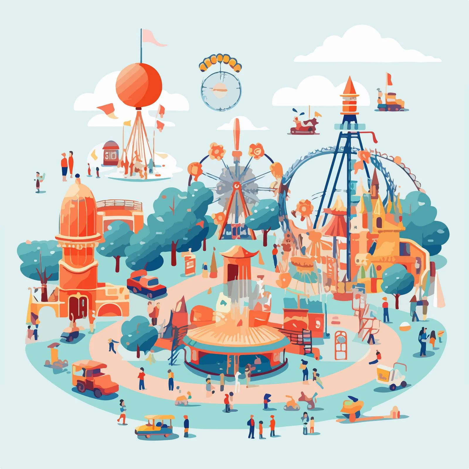 Miniature Figures at Carnival with Diverse Rides — free download from Dotvec