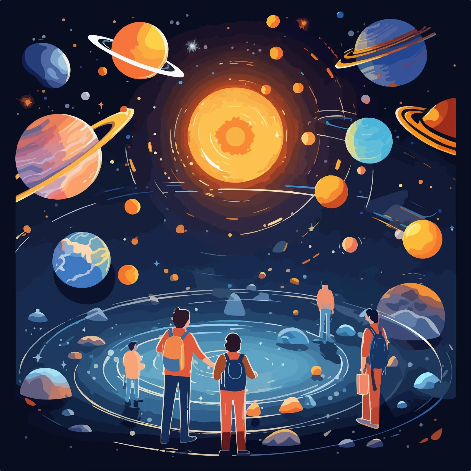 Exploring Space at Planetarium with Tiny Figures — free download from Dotvec