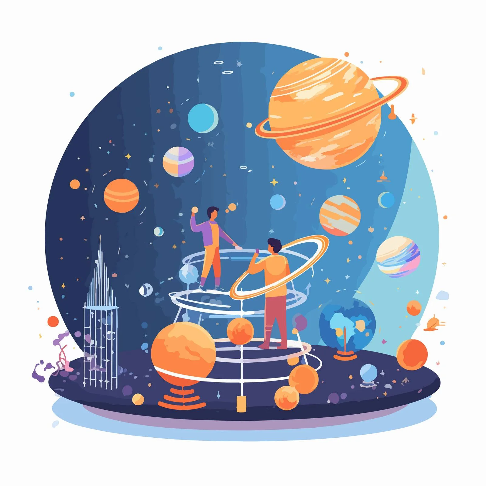 Explorers Observing Celestial Phenomena in Planetarium — free download from Dotvec