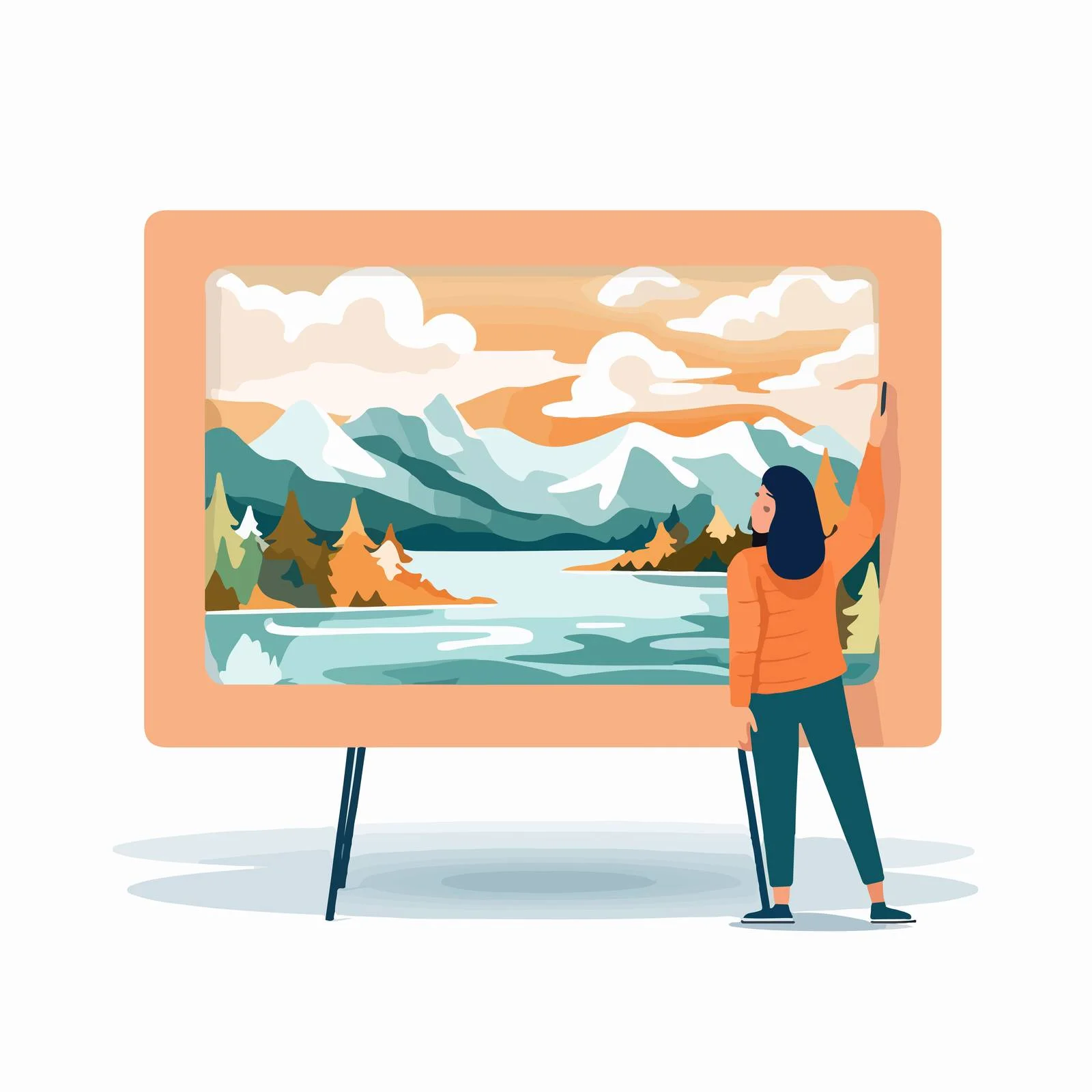Miniature individual holding large framed artwork — free download from Dotvec