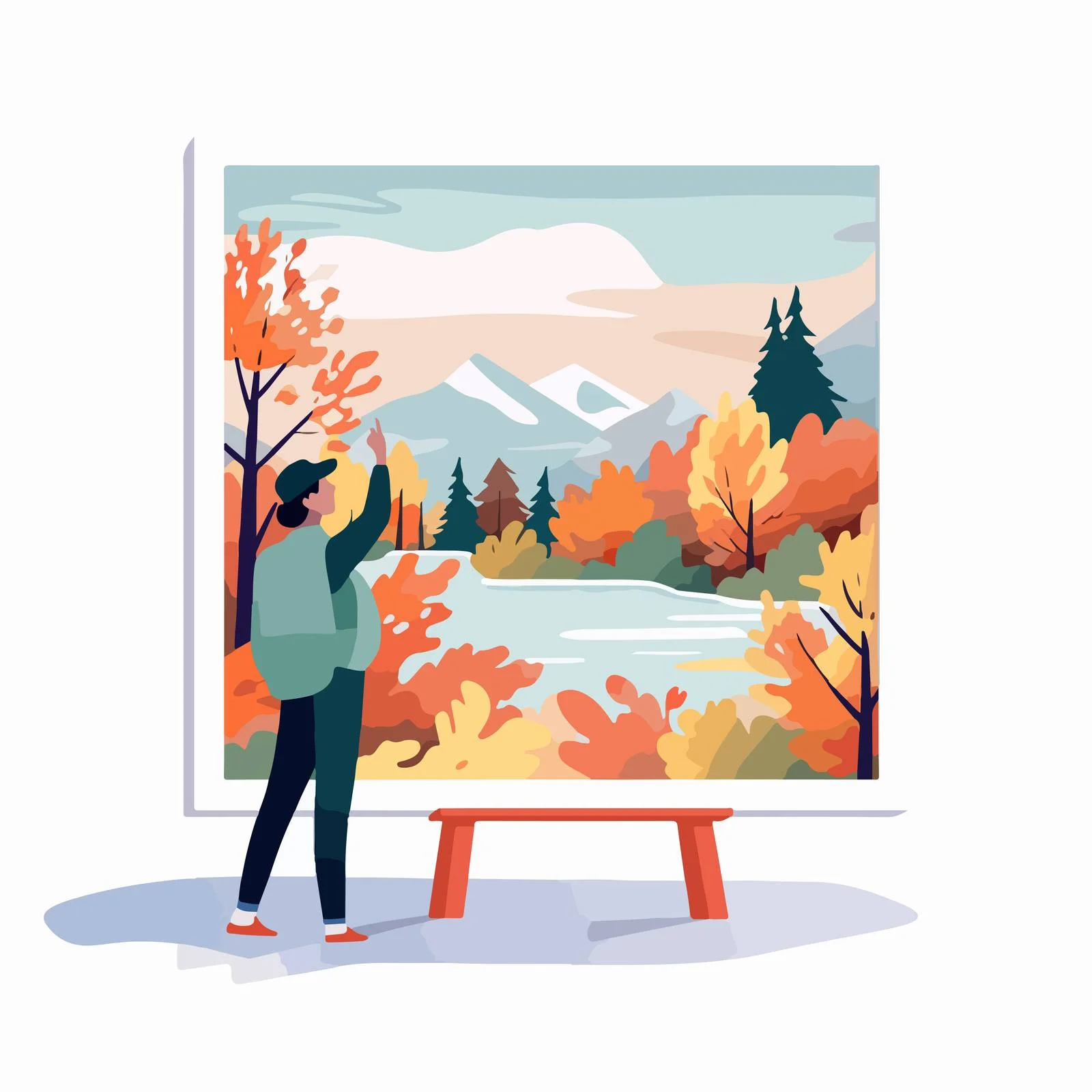 Miniature individual showcasing large framed artwork — free download from Dotvec