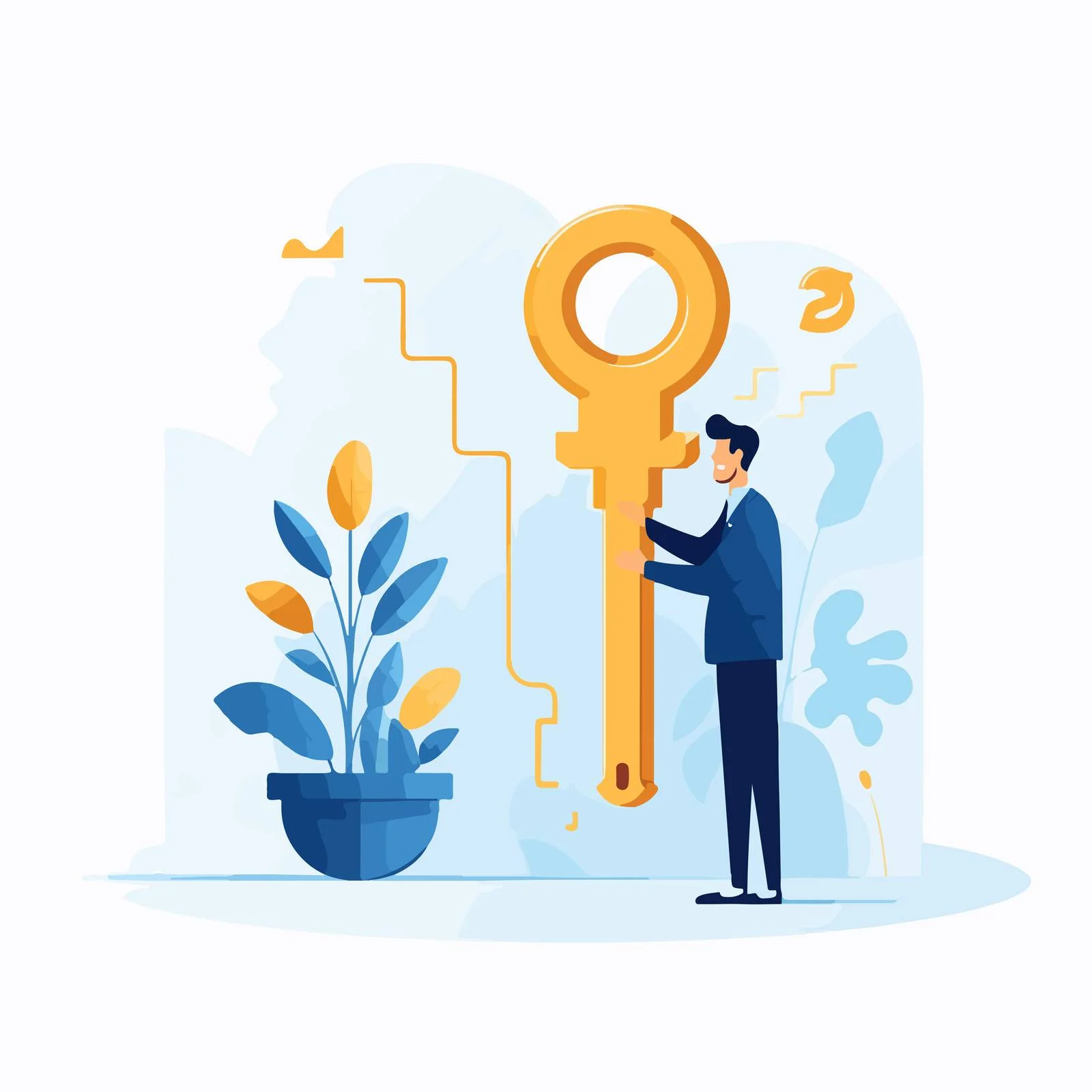 Symbolic Success: Mini Person with Huge Golden Key — free download from Dotvec