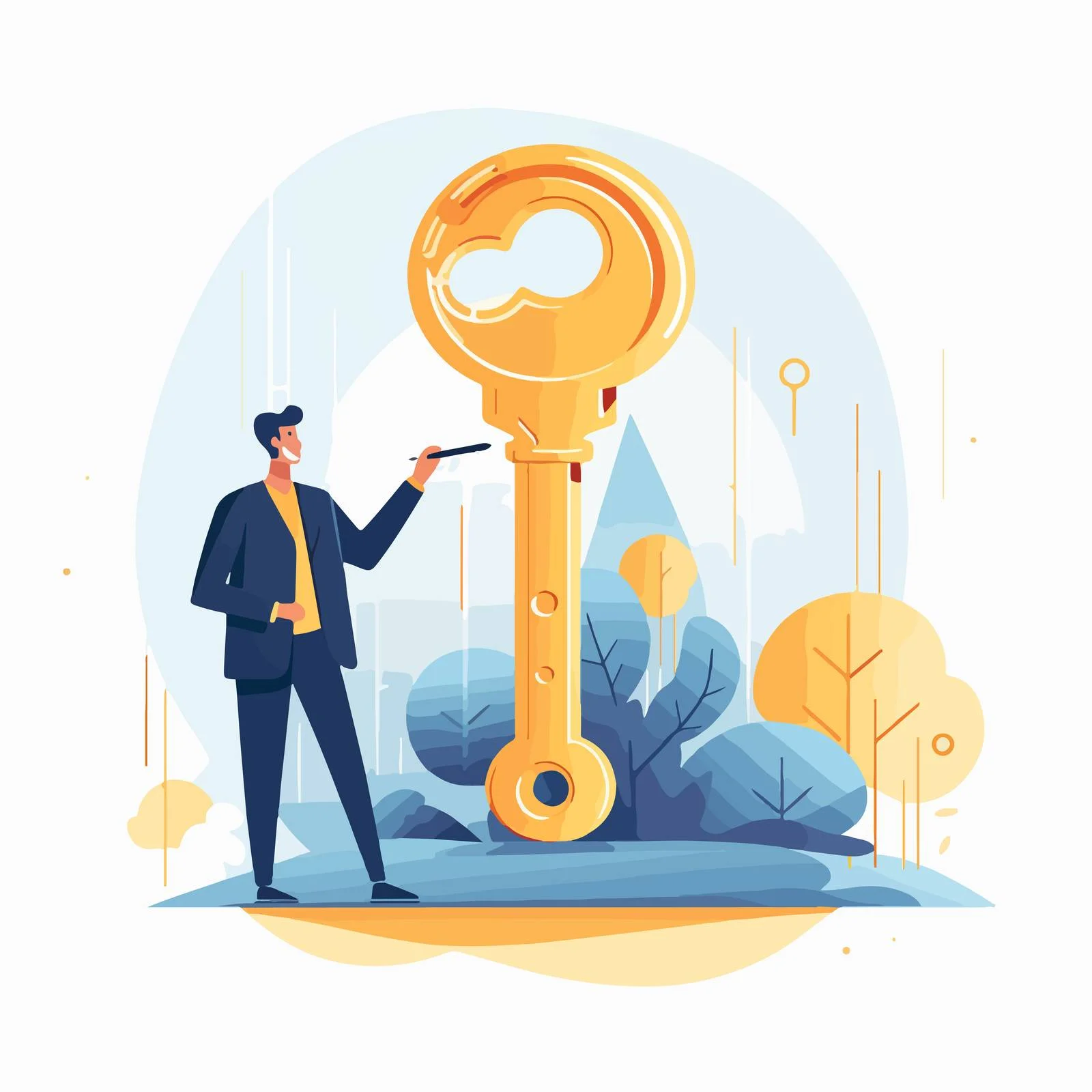 Symbolic Success: Small Figure with Large Golden Key — free download from Dotvec
