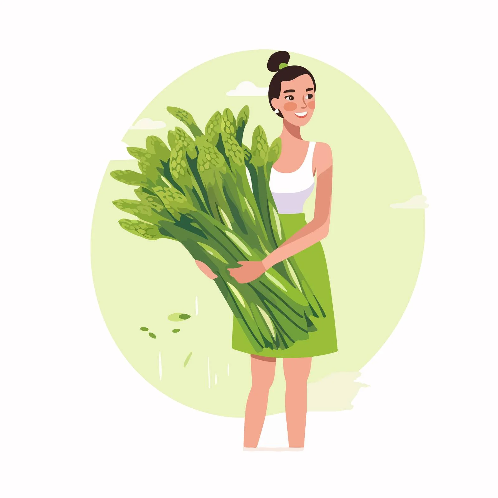 Petite individual with large green asparagus bunch — free download from Dotvec