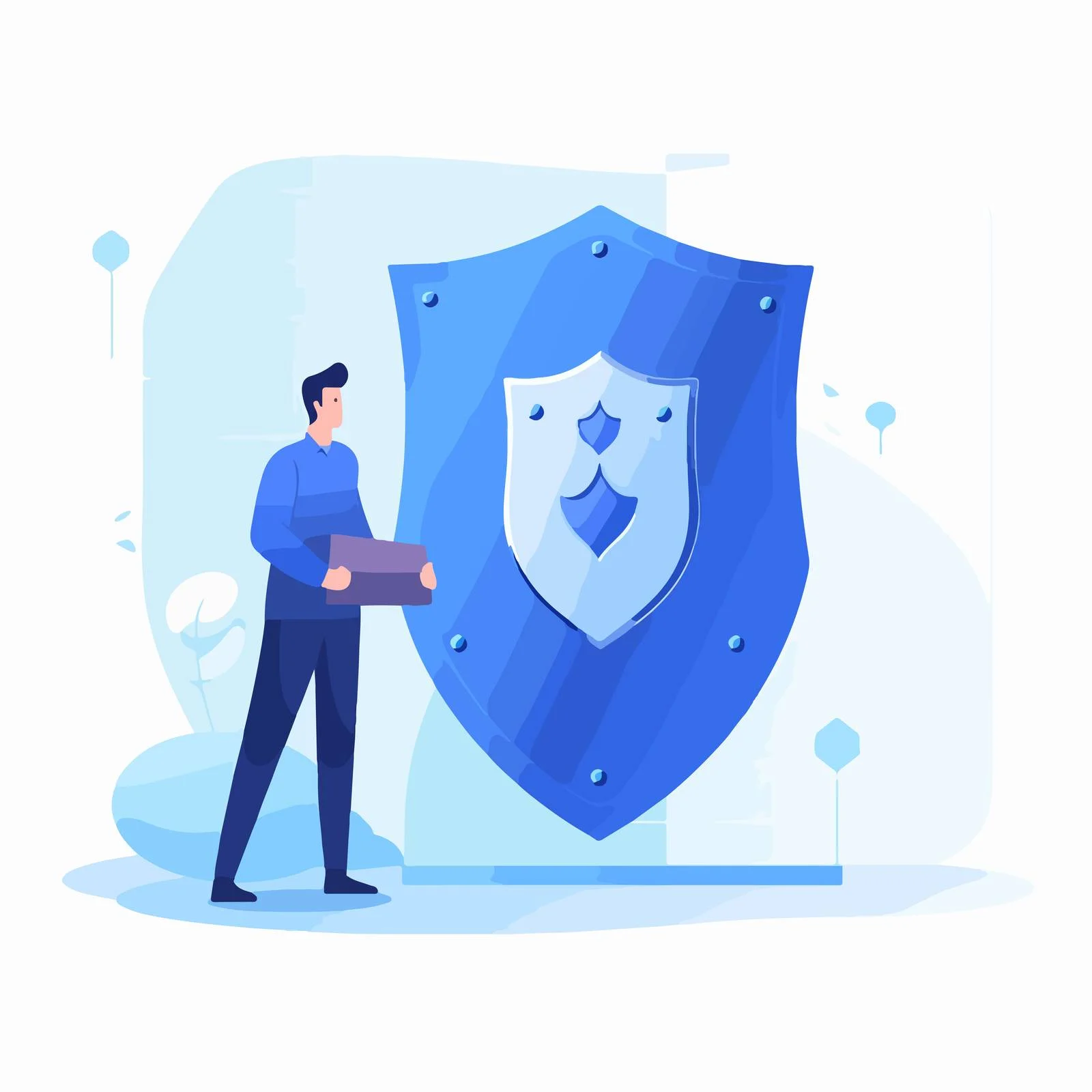 Symbolic Figure Holds Protective Shield Outdoors — free download from Dotvec