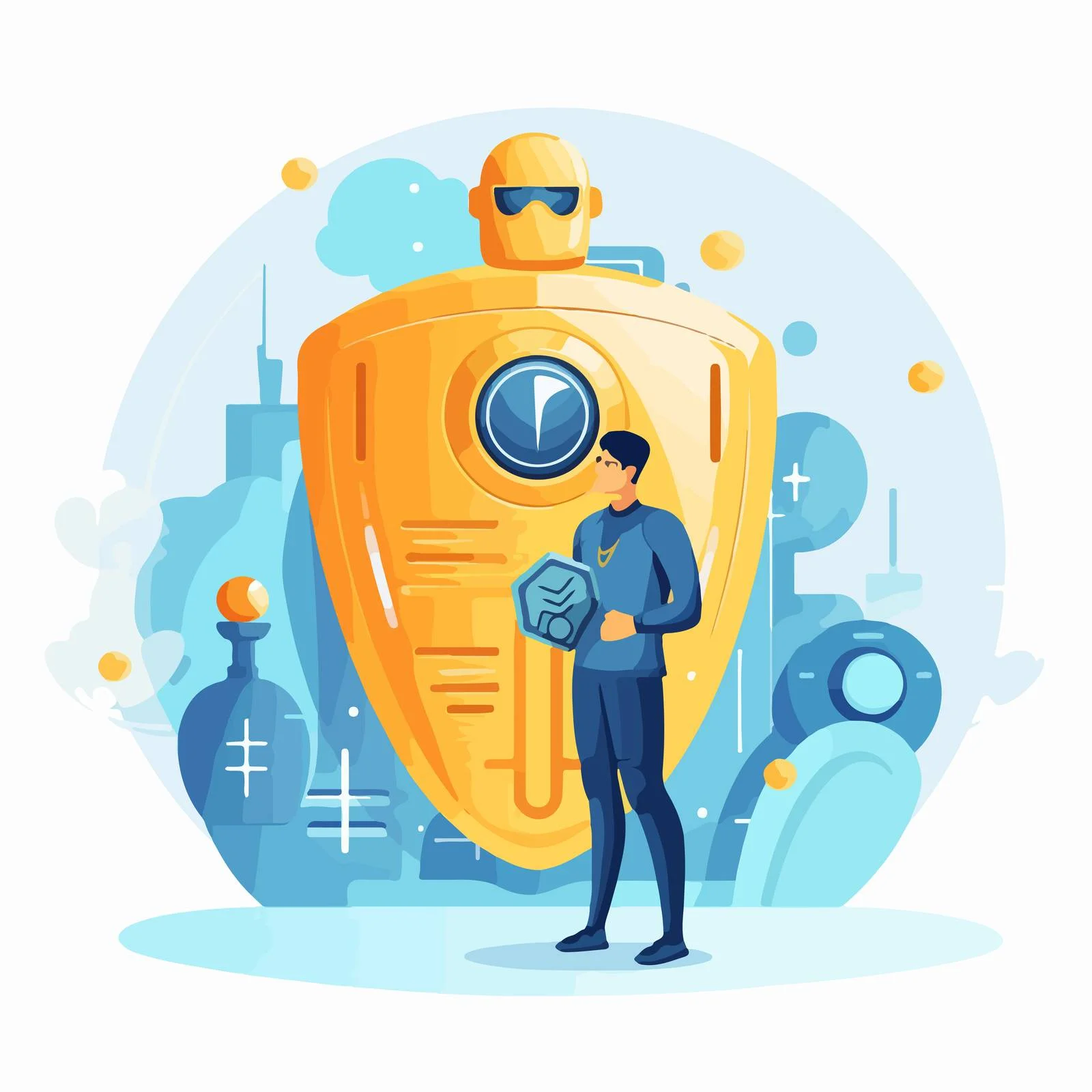 Miniature Figure Holding Protective Shield Security Concept — free download from Dotvec