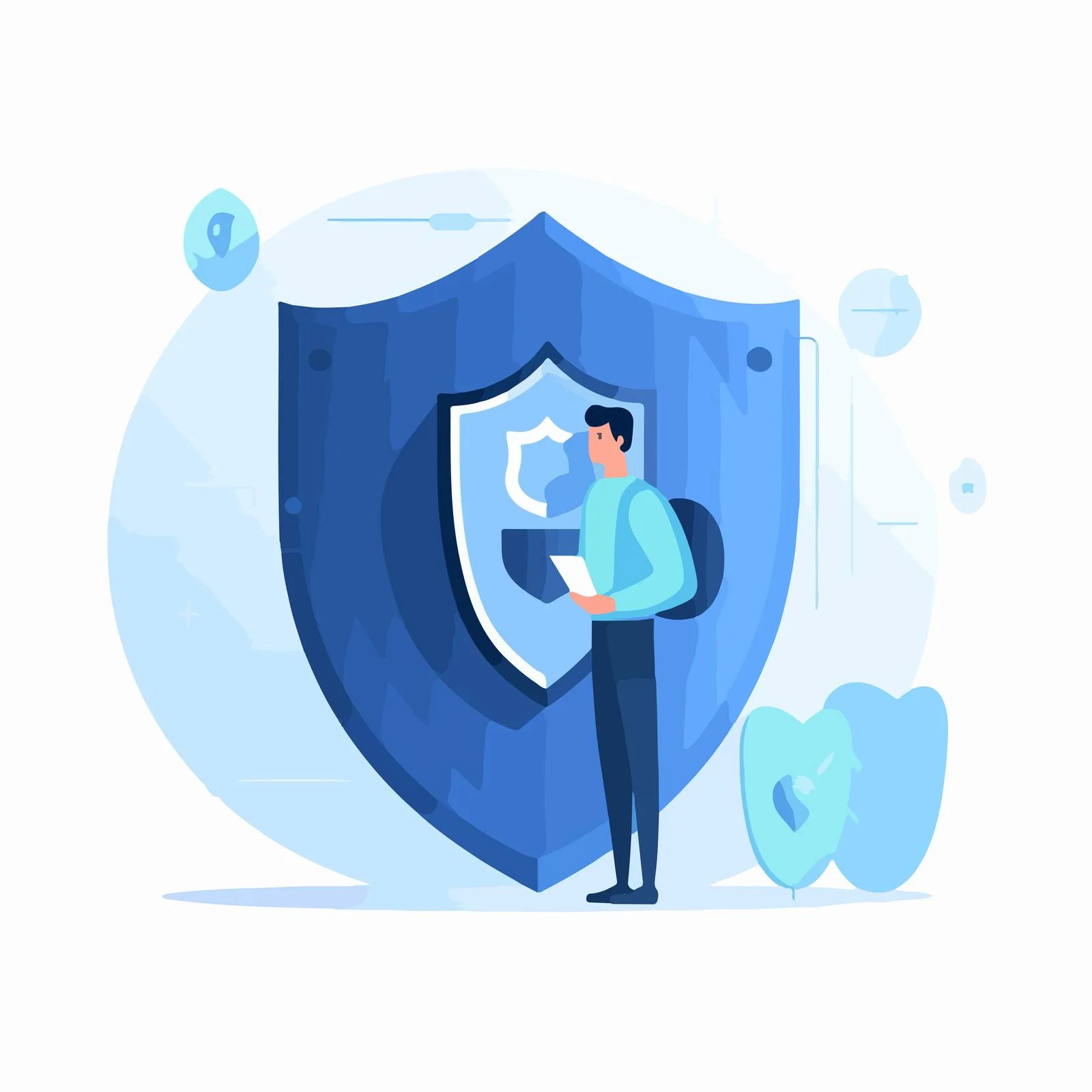 Miniature Figure Holding Secure Shield Emblem — free download from Dotvec