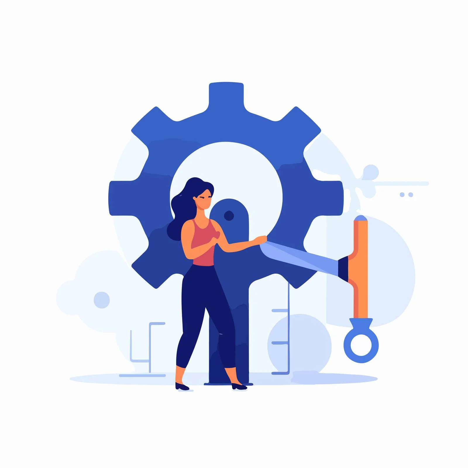 Small Woman with Large Wrench Tool — free download from Dotvec