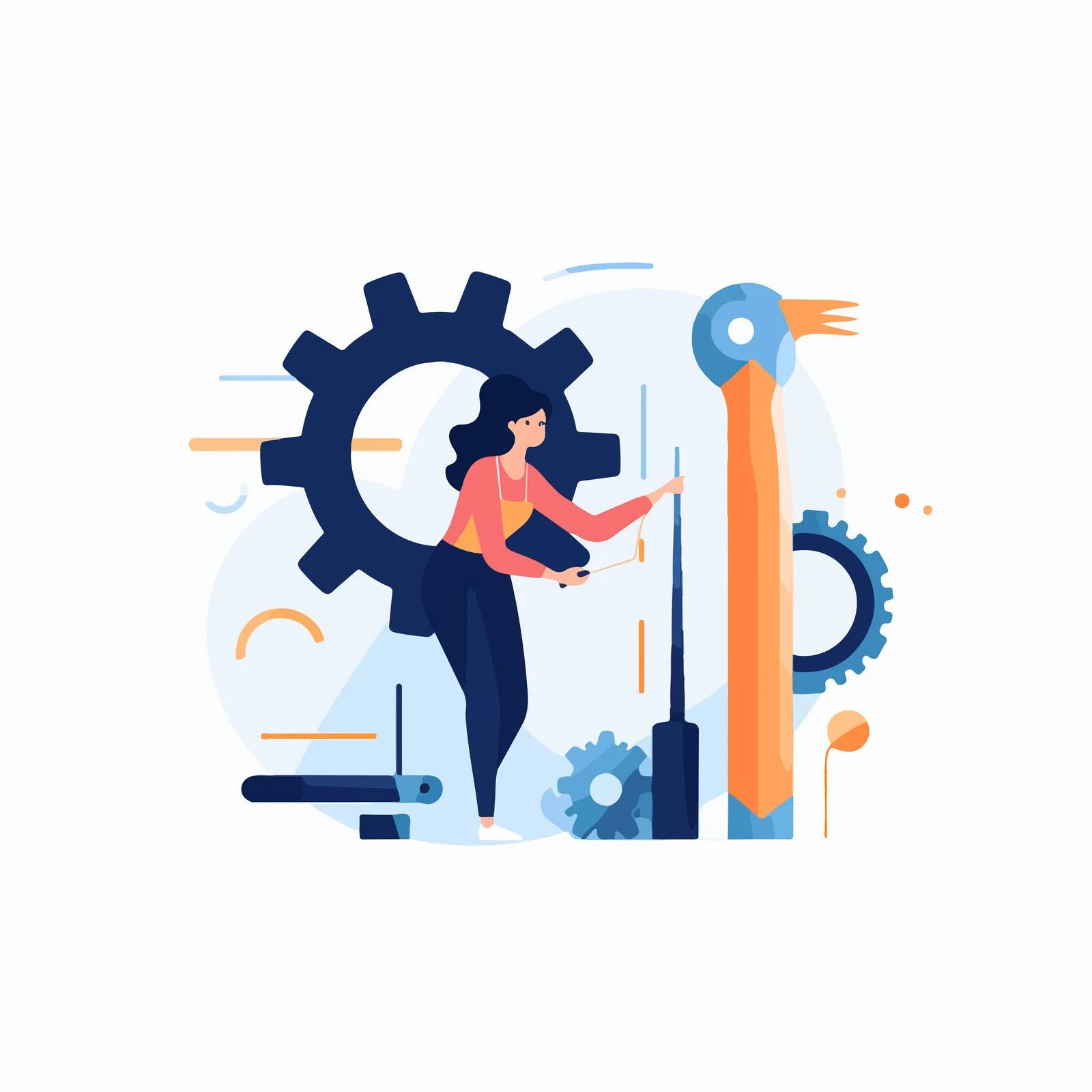 Female with oversized spanner tool — free download from Dotvec