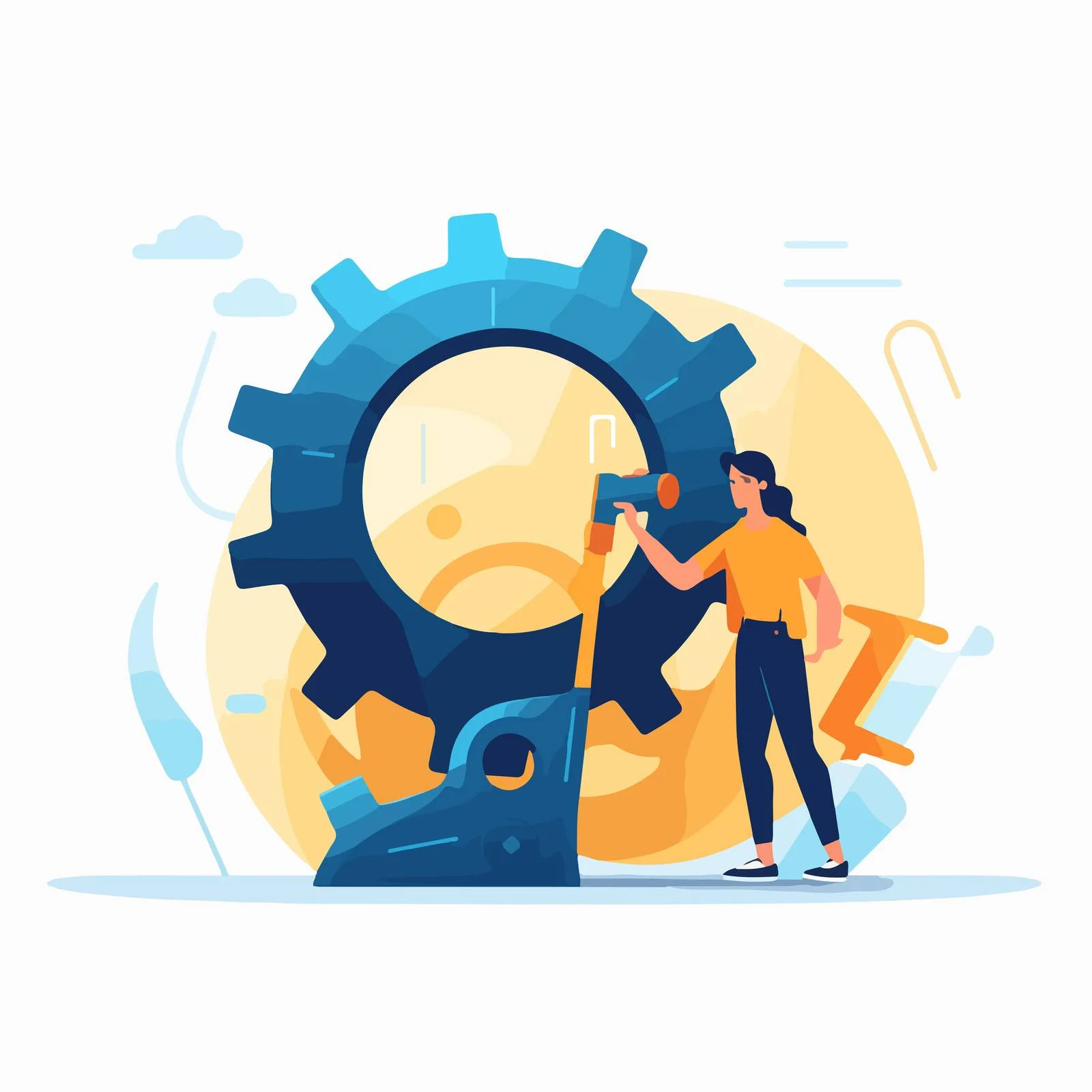 Female holding oversized spanner handle wrench — free download from Dotvec