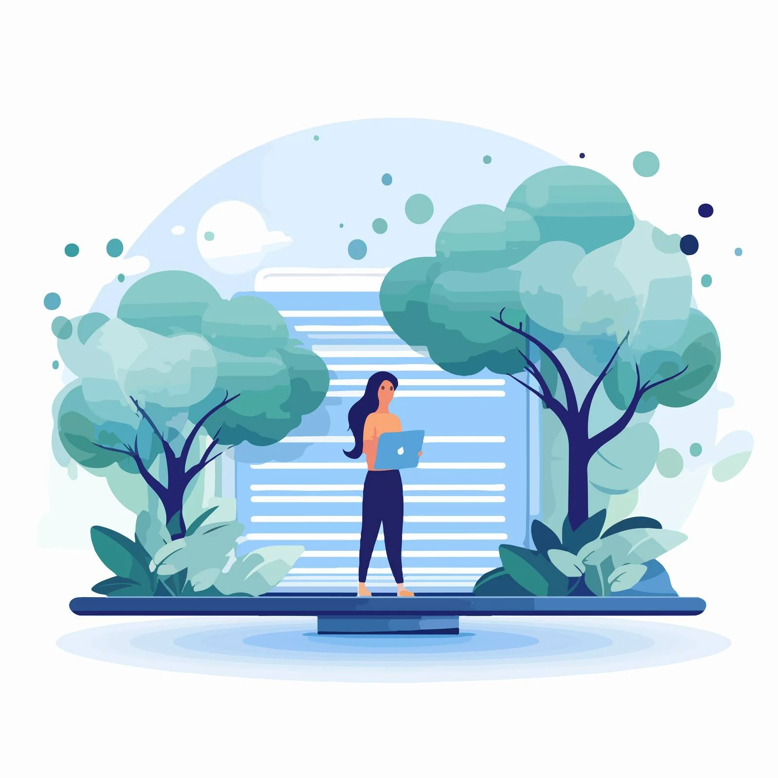 Female student standing near giant ruler — free download from Dotvec