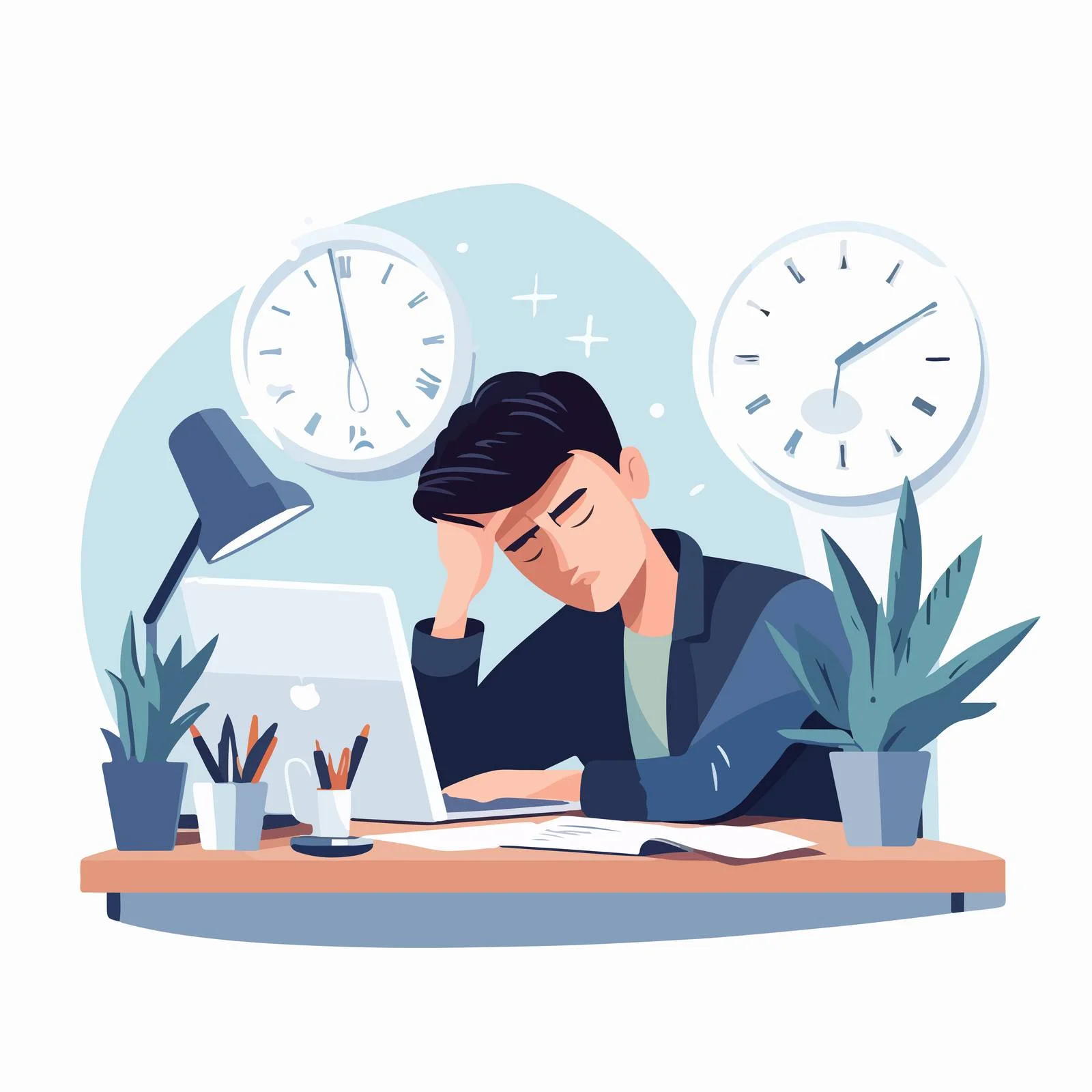 Fatigued office worker in a busy environment — free download from Dotvec