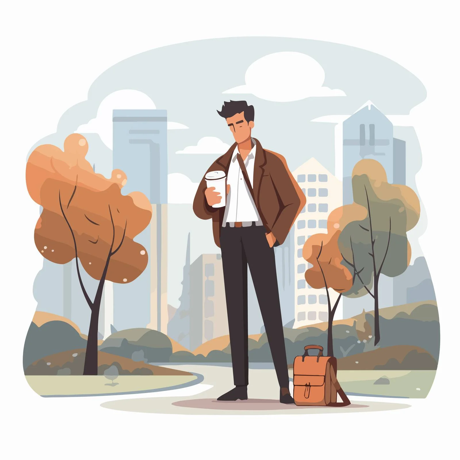 Exhausted man clutching paper cup walking — free download from Dotvec