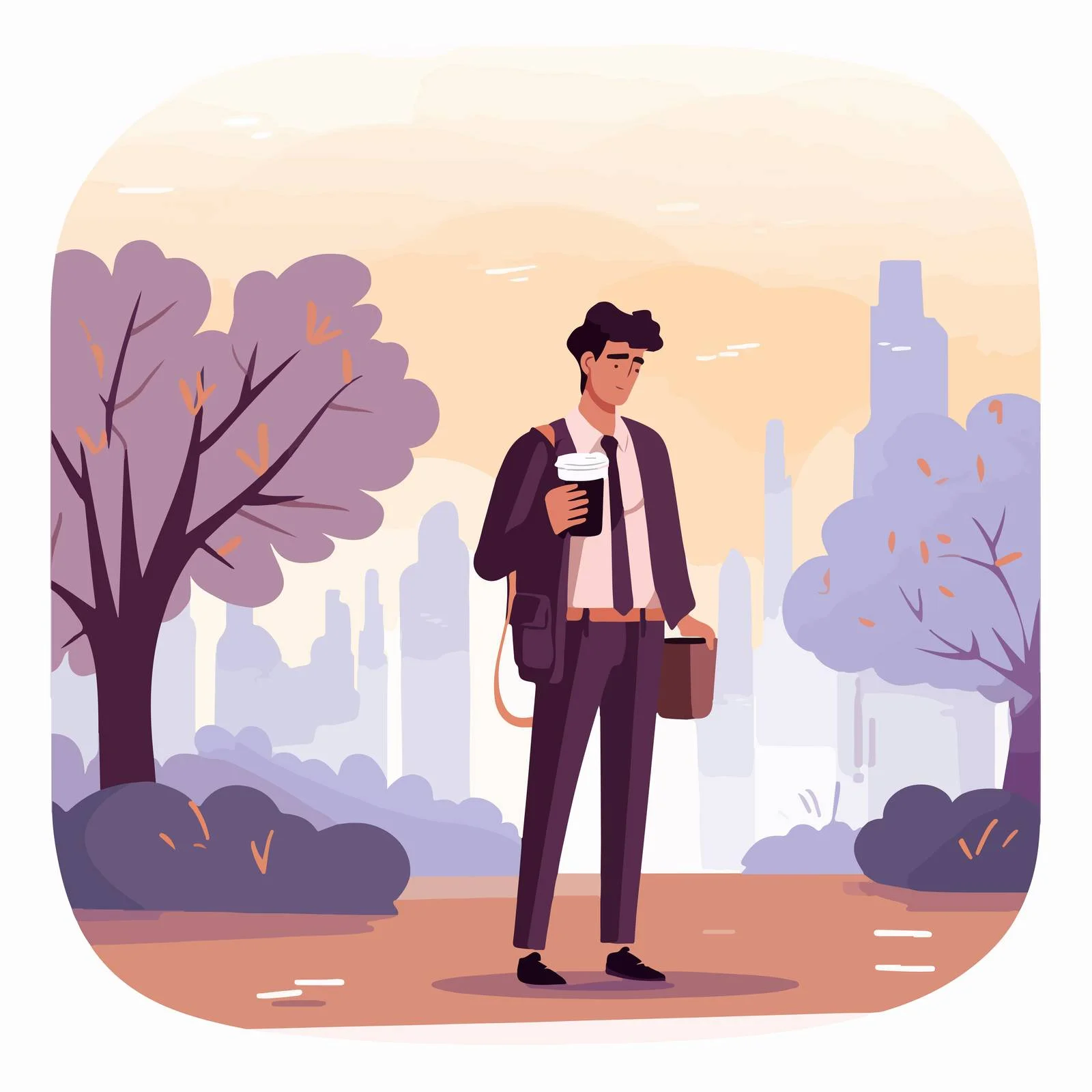 Exhausted man with coffee cup leaving – free leaving image from Dotvec