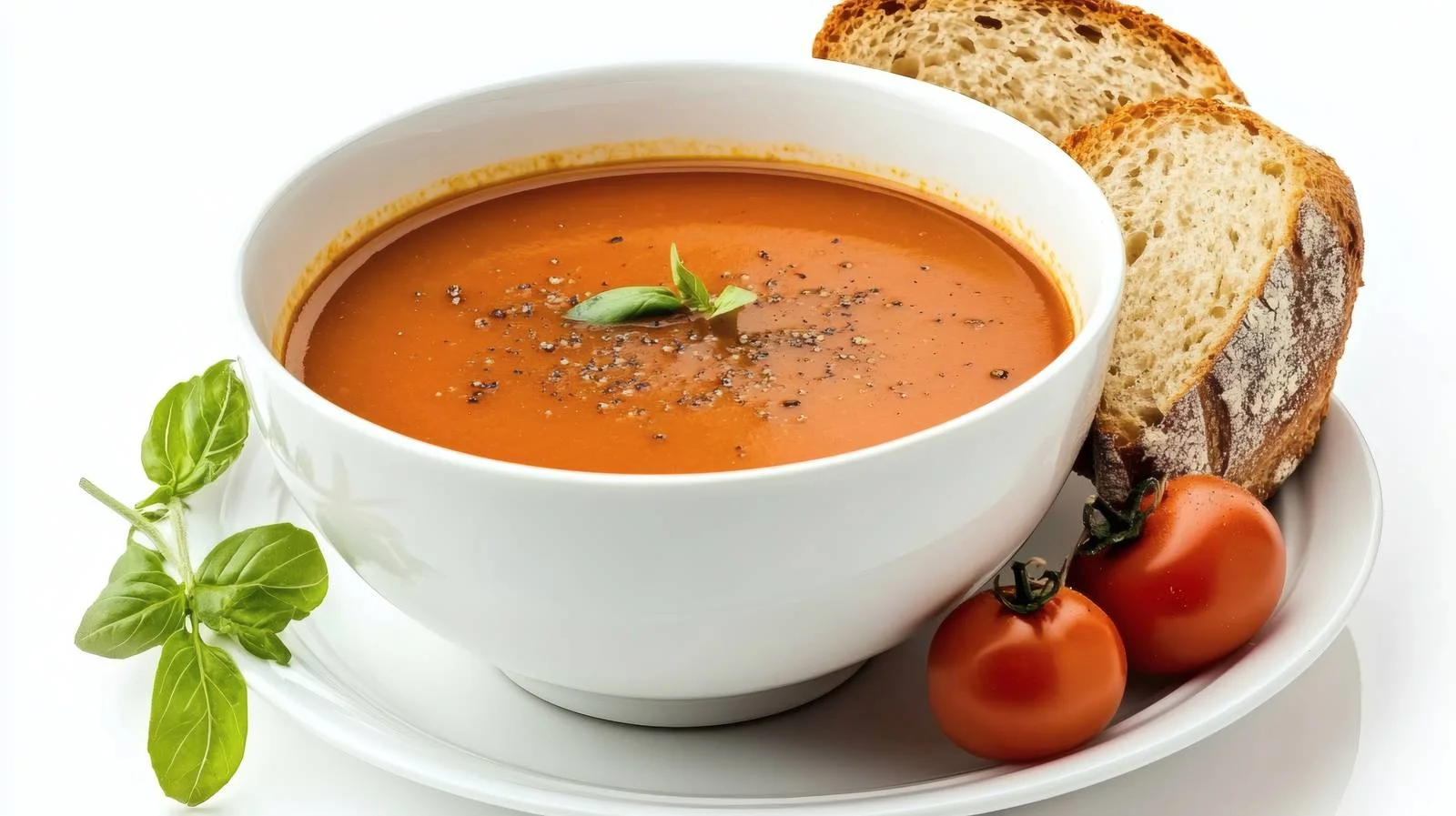Classic Tomato Soup and Bread on White — free download from Dotvec