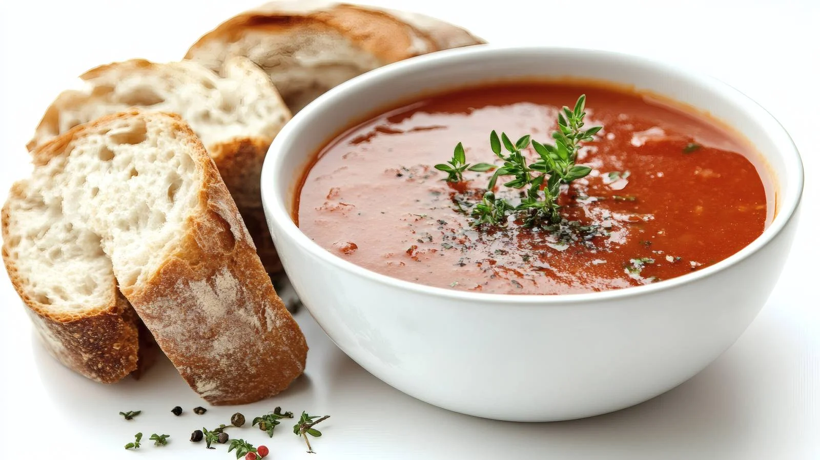 Classic Tomato Soup and Bread on White — free download from Dotvec